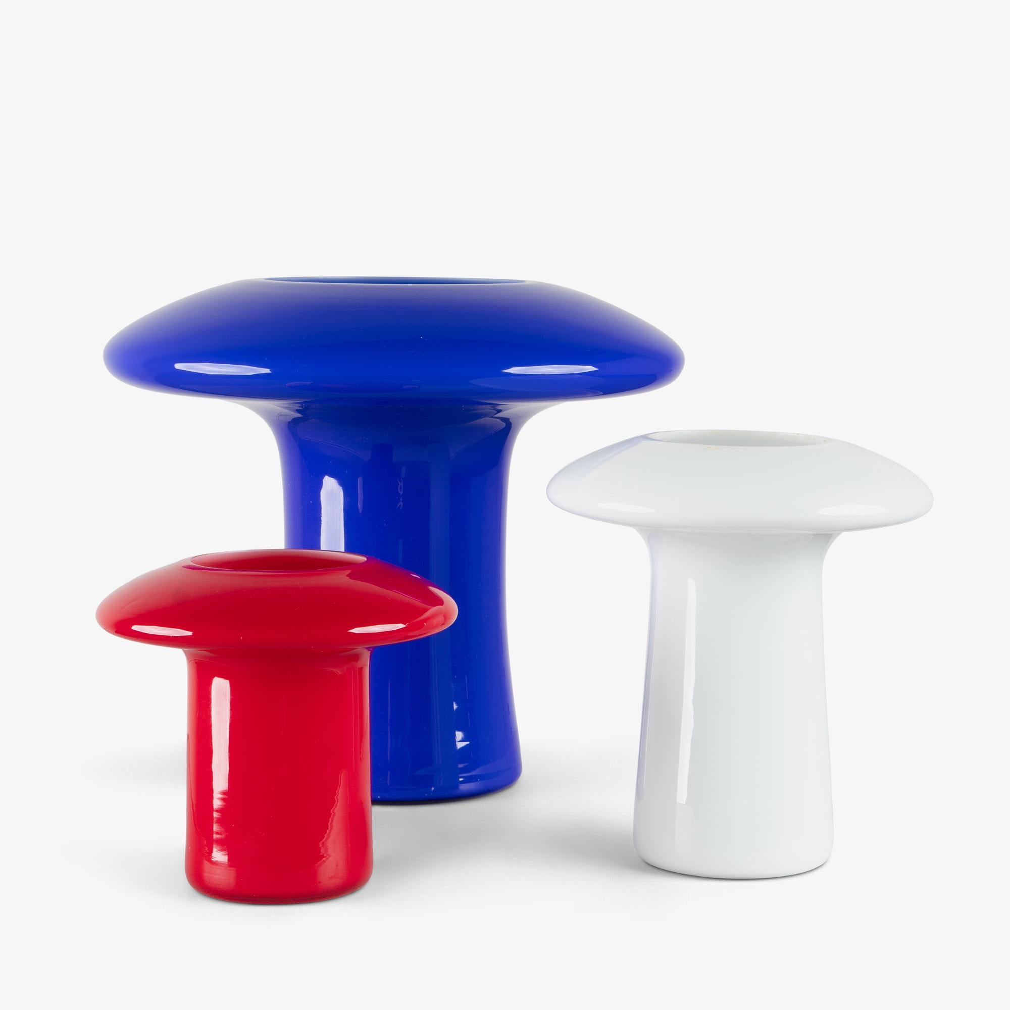 Italian Angelo Mangiarotti Murano Glass Mushroom Vases for Knoll in Blue Red and White For Sale