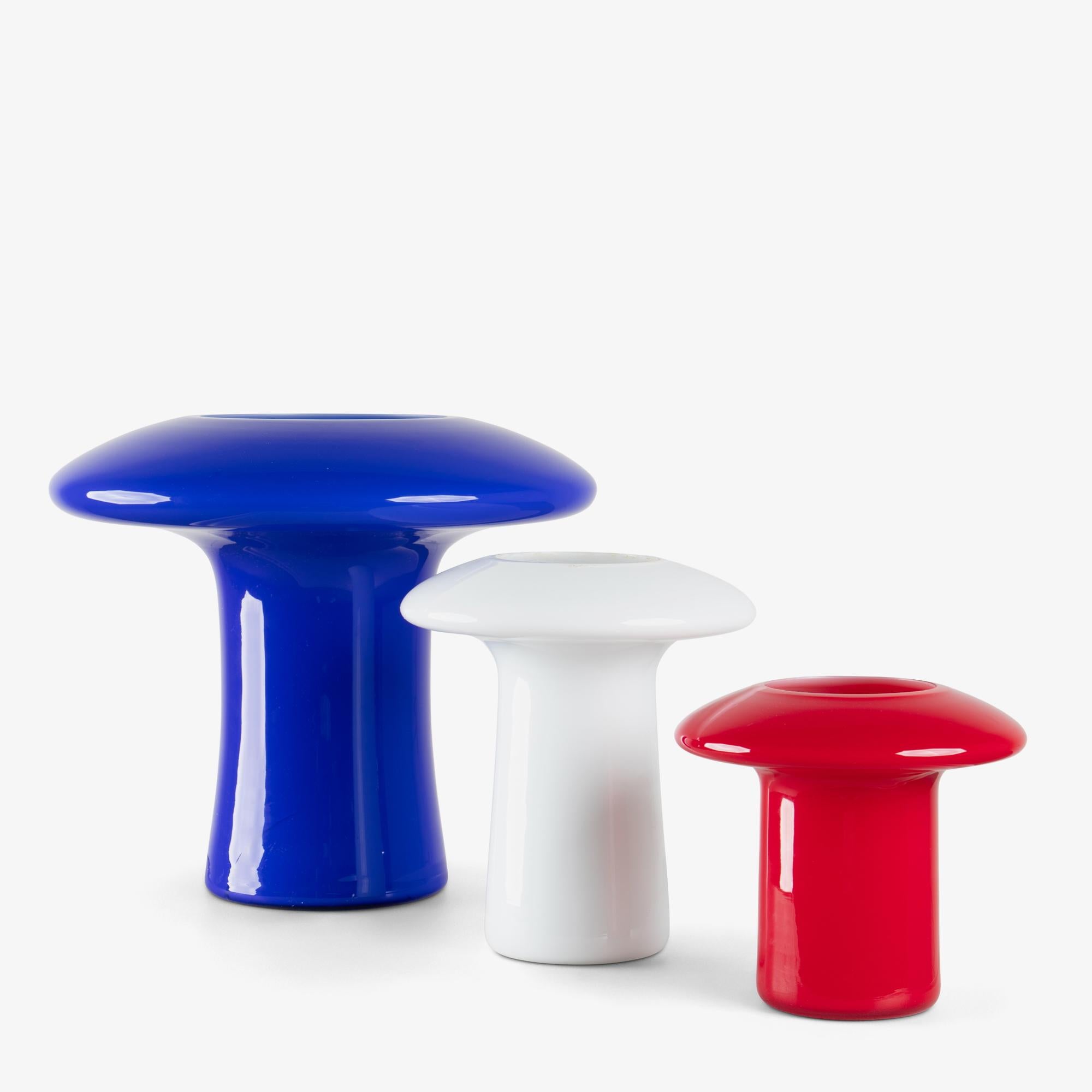 Blown Glass Angelo Mangiarotti Murano Glass Mushroom Vases for Knoll in Blue Red and White For Sale