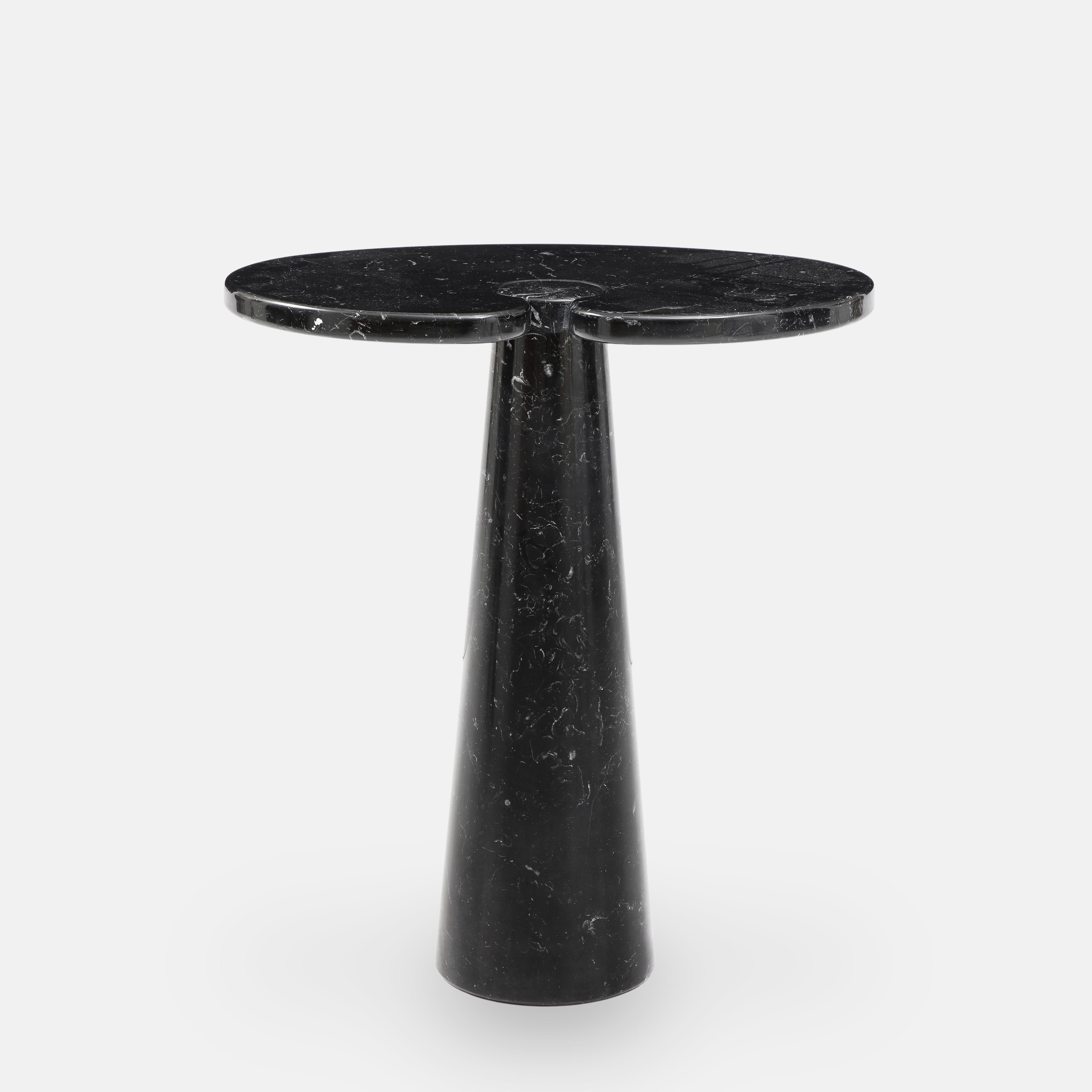 Designed by Angelo Mangiarotti for Skipper from the 'Eros' series, Nero Marquina marble tall side table or console with top fitted on a conical base. This elegantly organic table has beautiful subtle veining throughout. Original Skipper label on