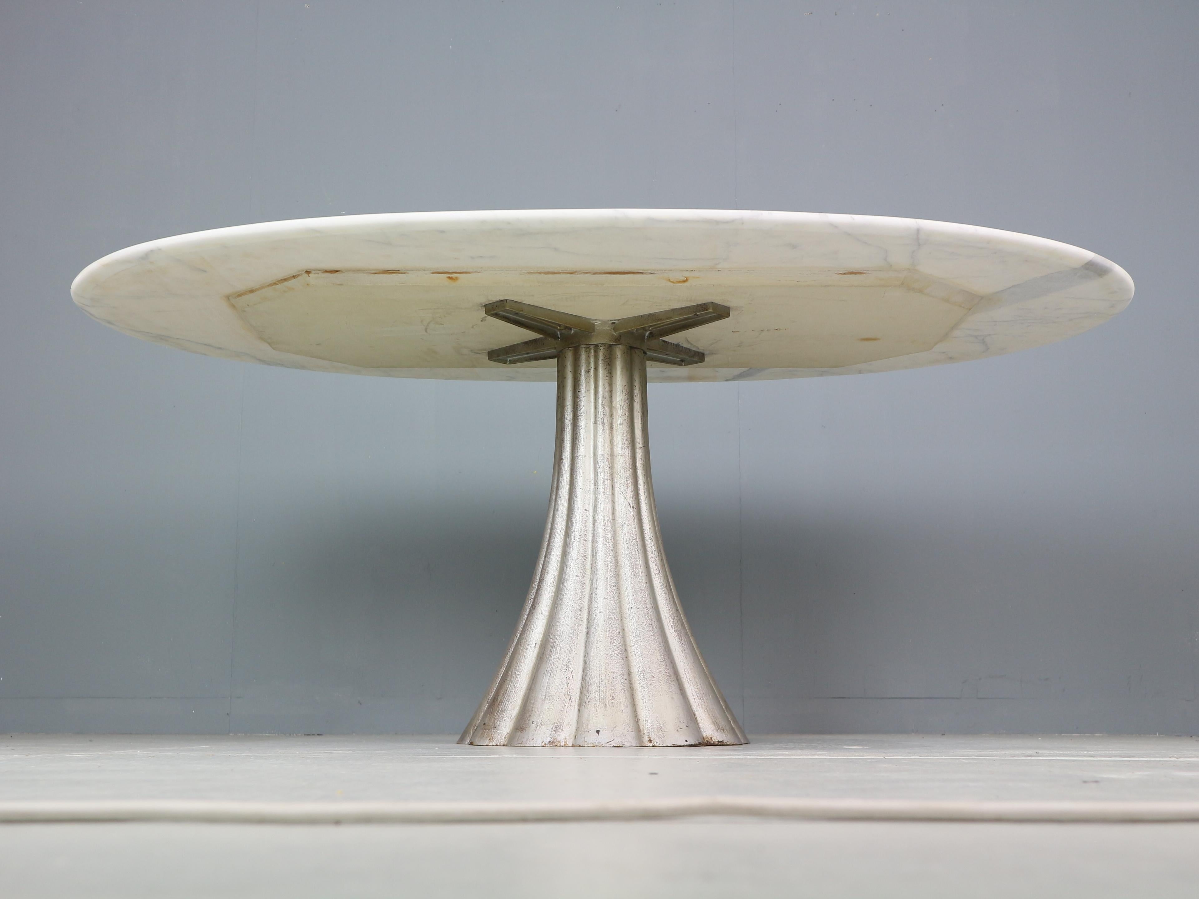 Angelo Mangiarotti Oval Marble & Iron Cast Dinning Table, 1970's Italy 4