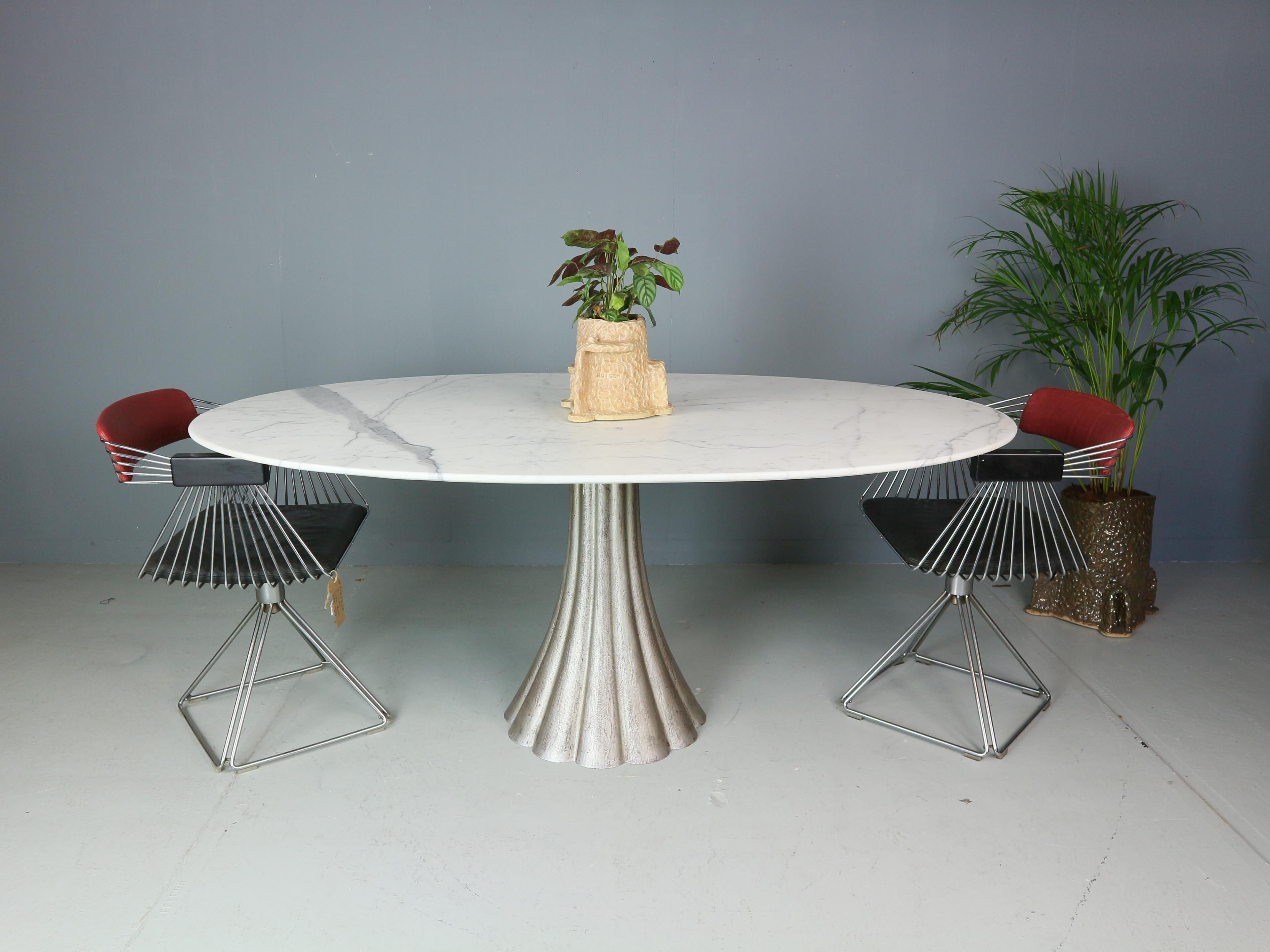 Angelo Mangiarotti Oval Marble & Iron Cast Dinning Table, 1970's Italy 8