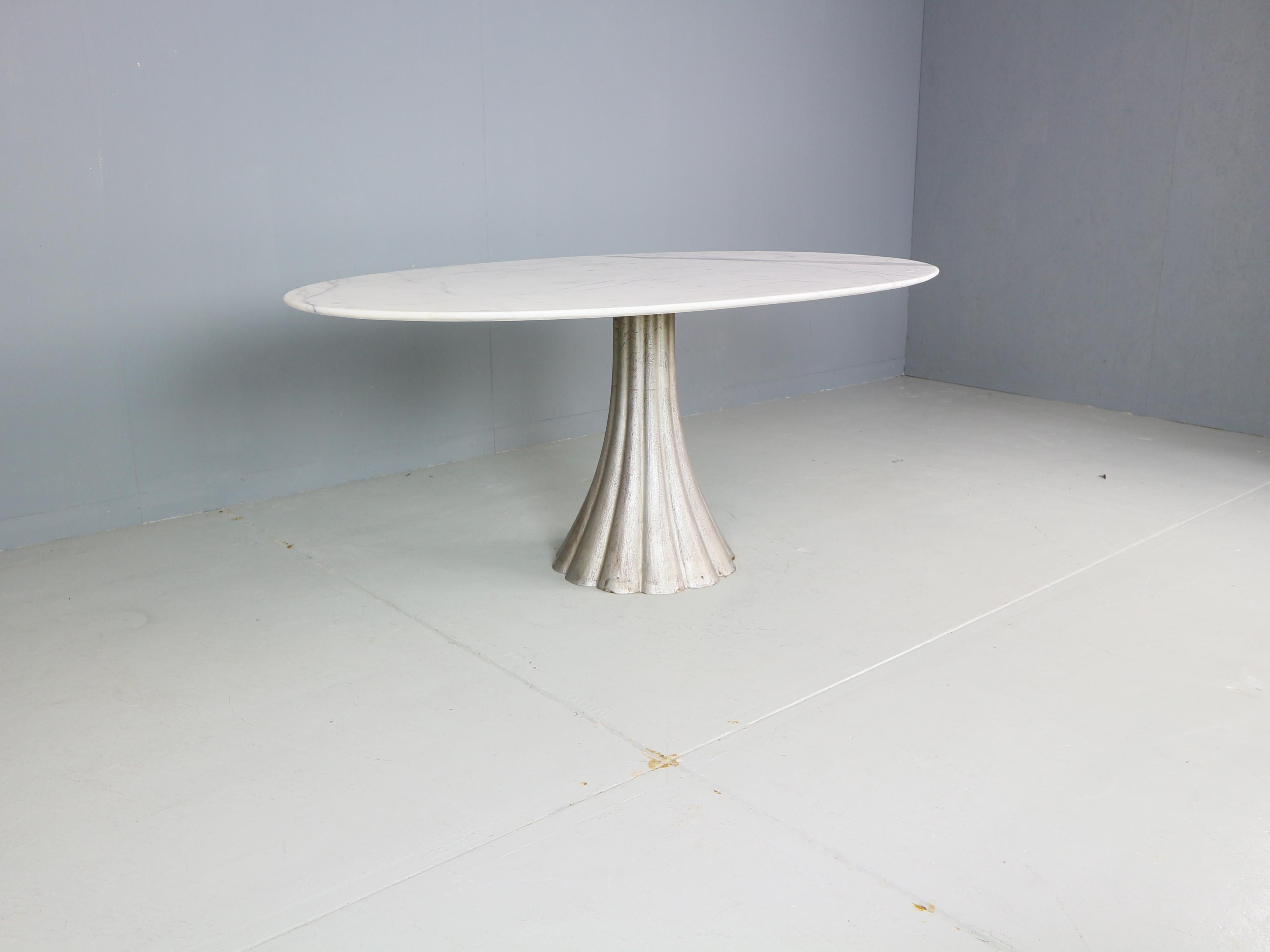 Mid-Century Modern Angelo Mangiarotti Oval Marble & Iron Cast Dinning Table, 1970's Italy