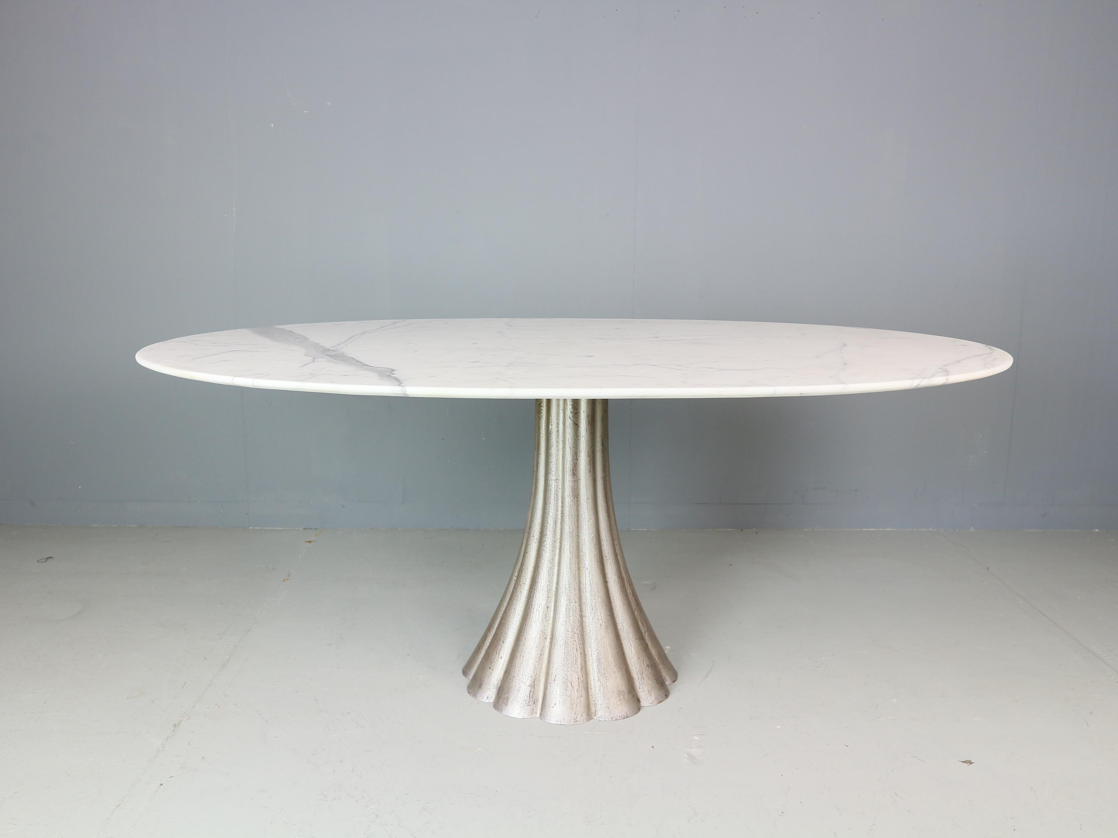 Angelo Mangiarotti Oval Marble & Iron Cast Dinning Table, 1970's Italy