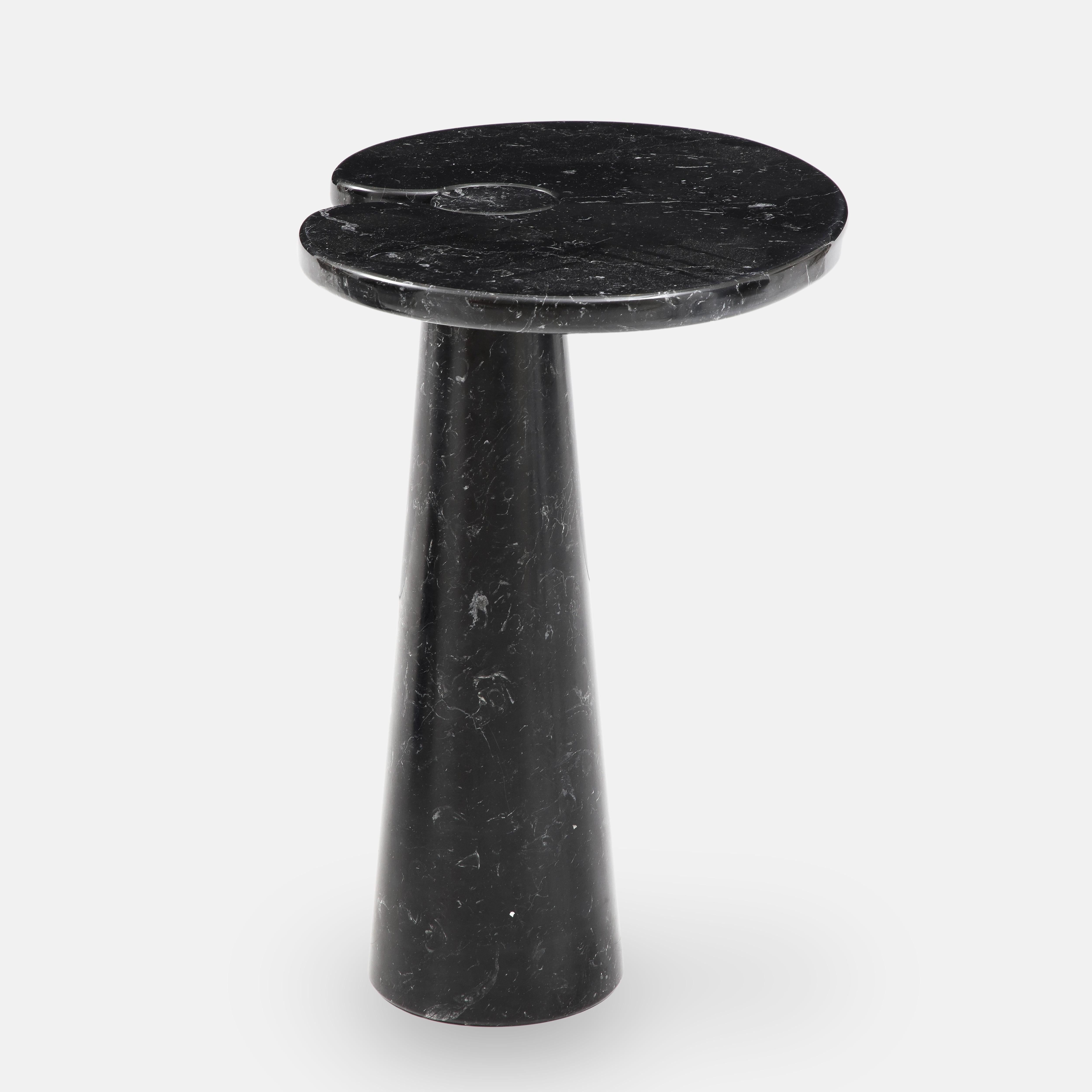 Polished Angelo Mangiarotti Pair of Nero Marquina Eros Marble Tall Side Tables, 1971 For Sale