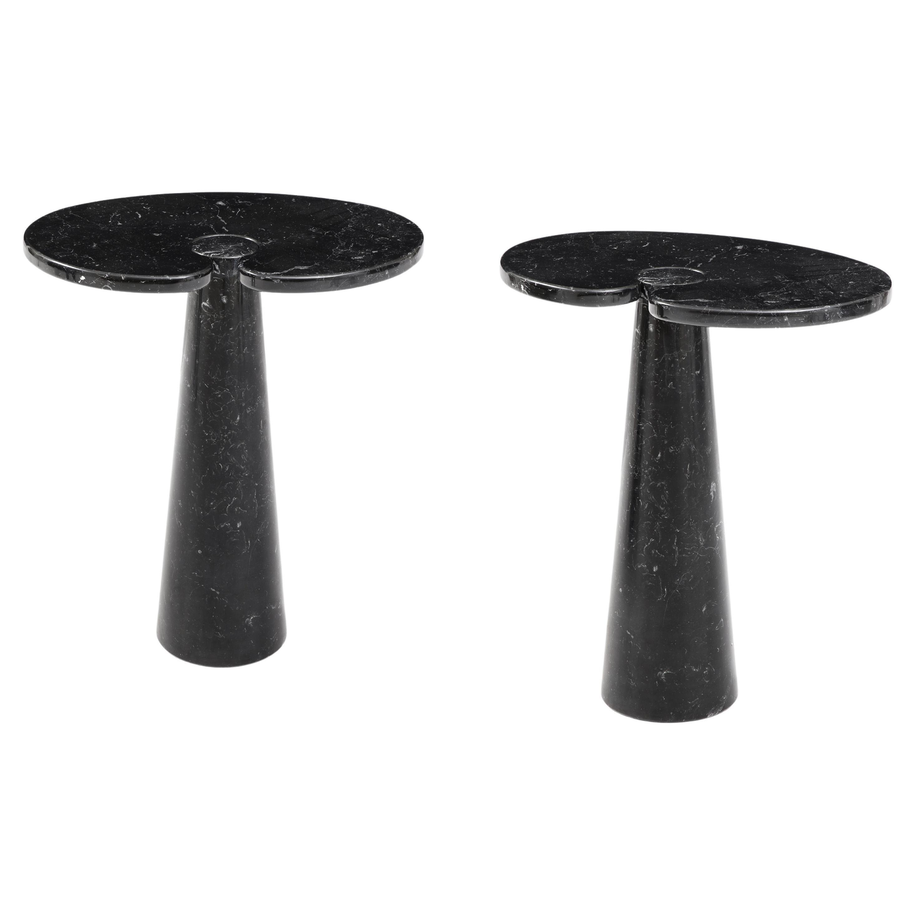 Angelo Mangiarotti Pair of Nero Marquina Eros Marble Tall Side Tables, 1971