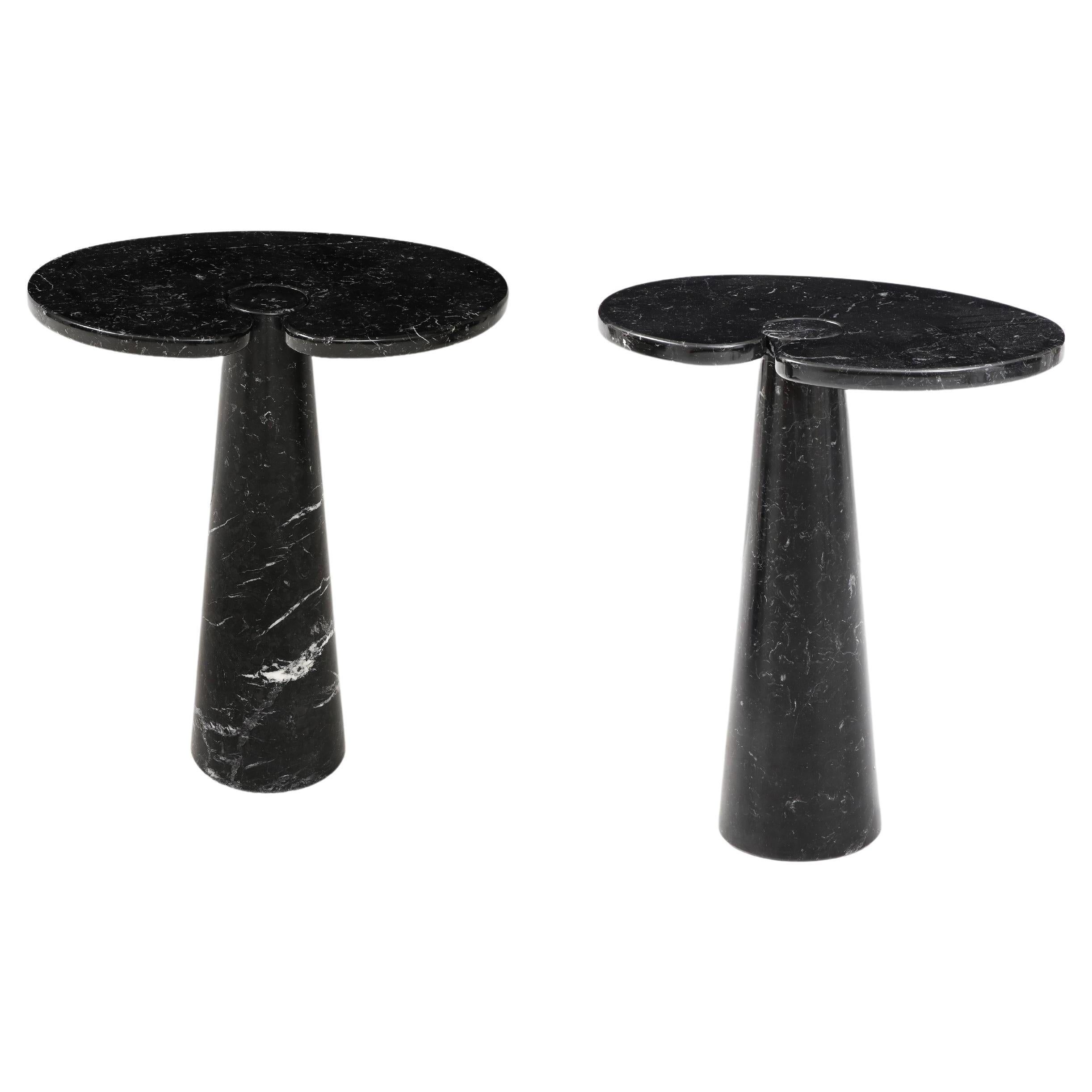 Angelo Mangiarotti Pair of Nero Marquina Eros Marble Tall Side Tables, 1971 For Sale