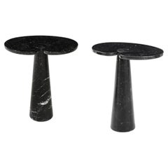 Vintage Angelo Mangiarotti Pair of Nero Marquina Eros Marble Tall Side Tables, 1971