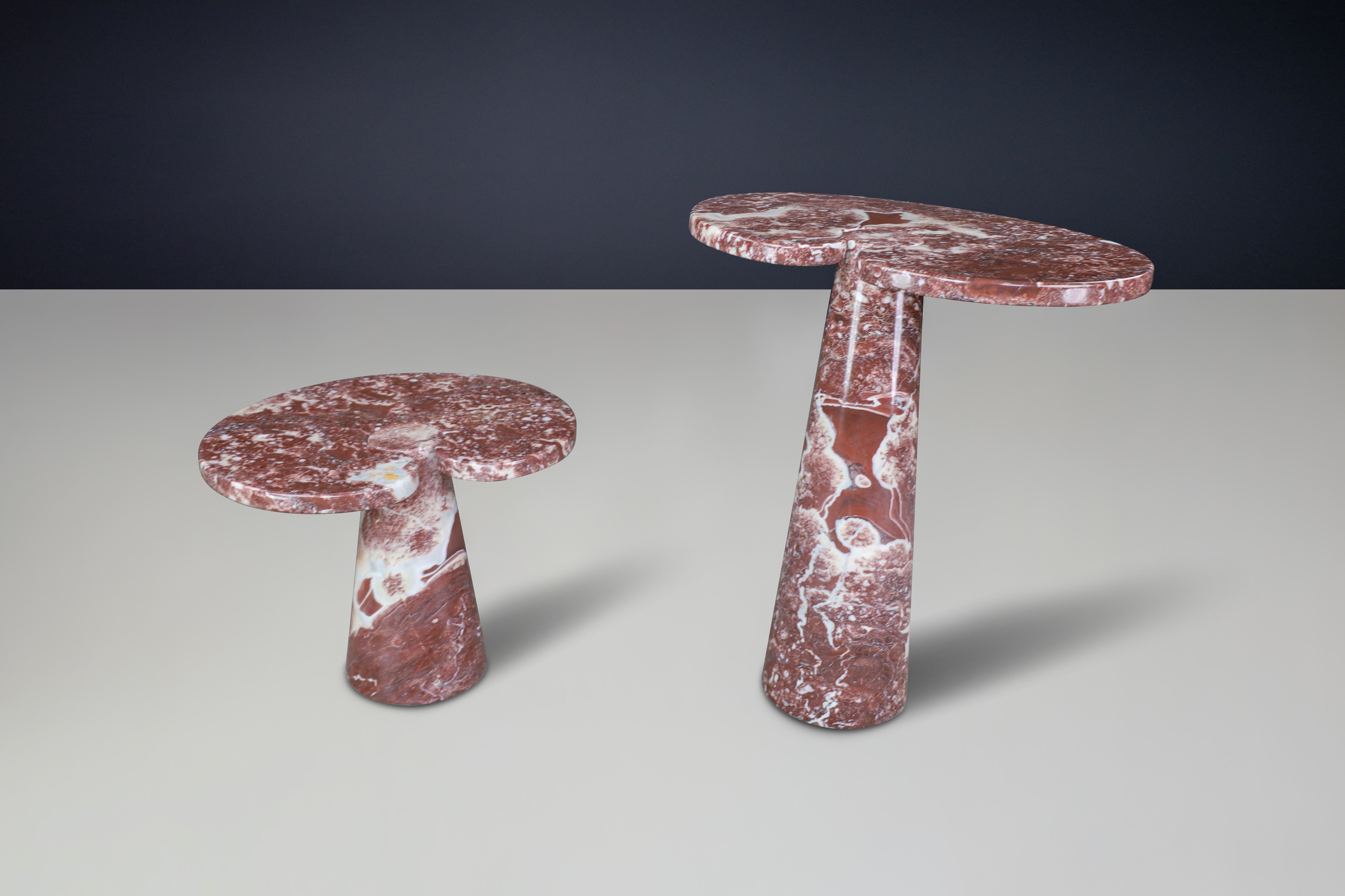 Marble Angelo Mangiarotti pair of two Rosso marble consoles for Skipper Italy 1970 For Sale