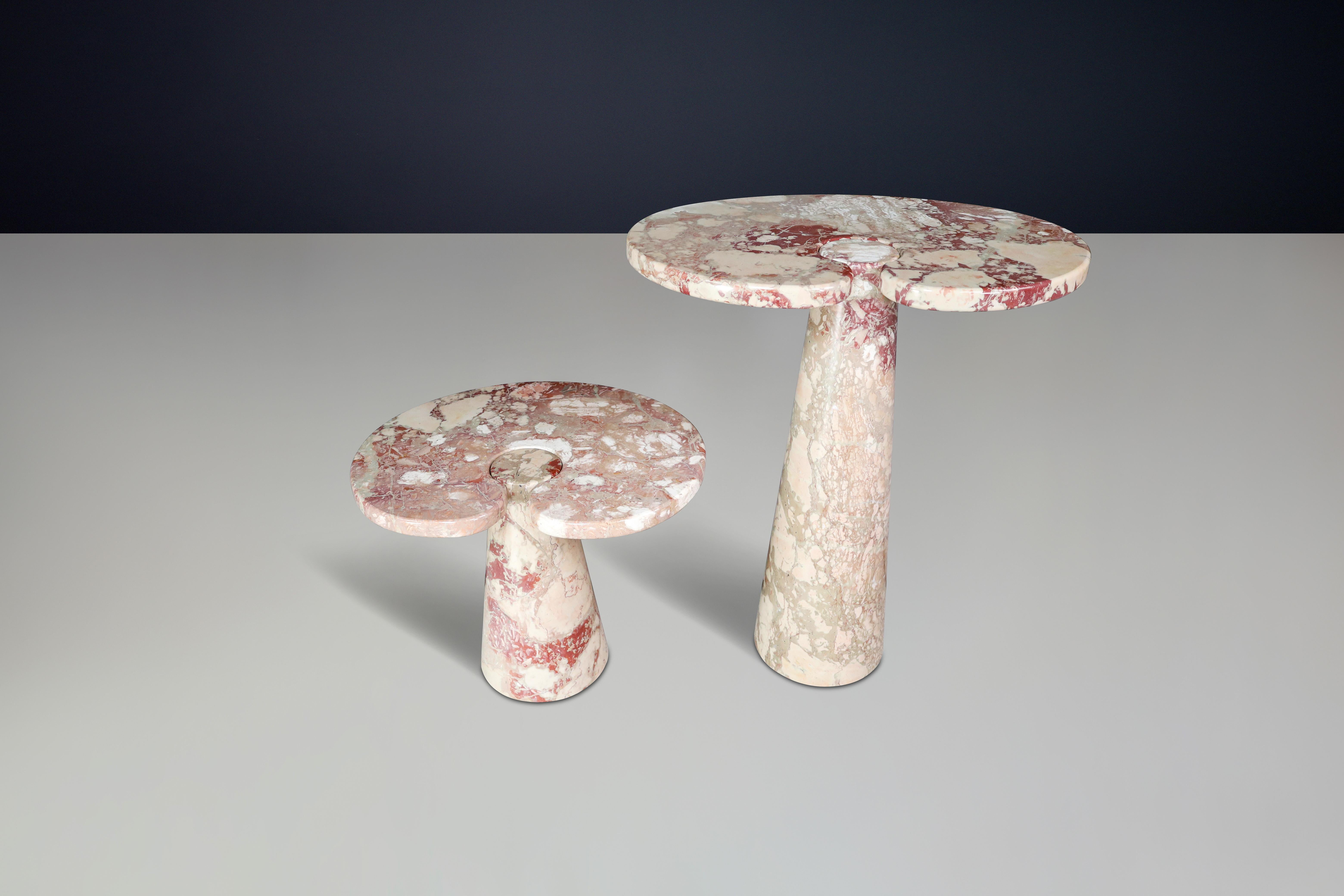Angelo Mangiarotti pair of two Salmon-colored marble consoles for Skipper 1970s For Sale 7
