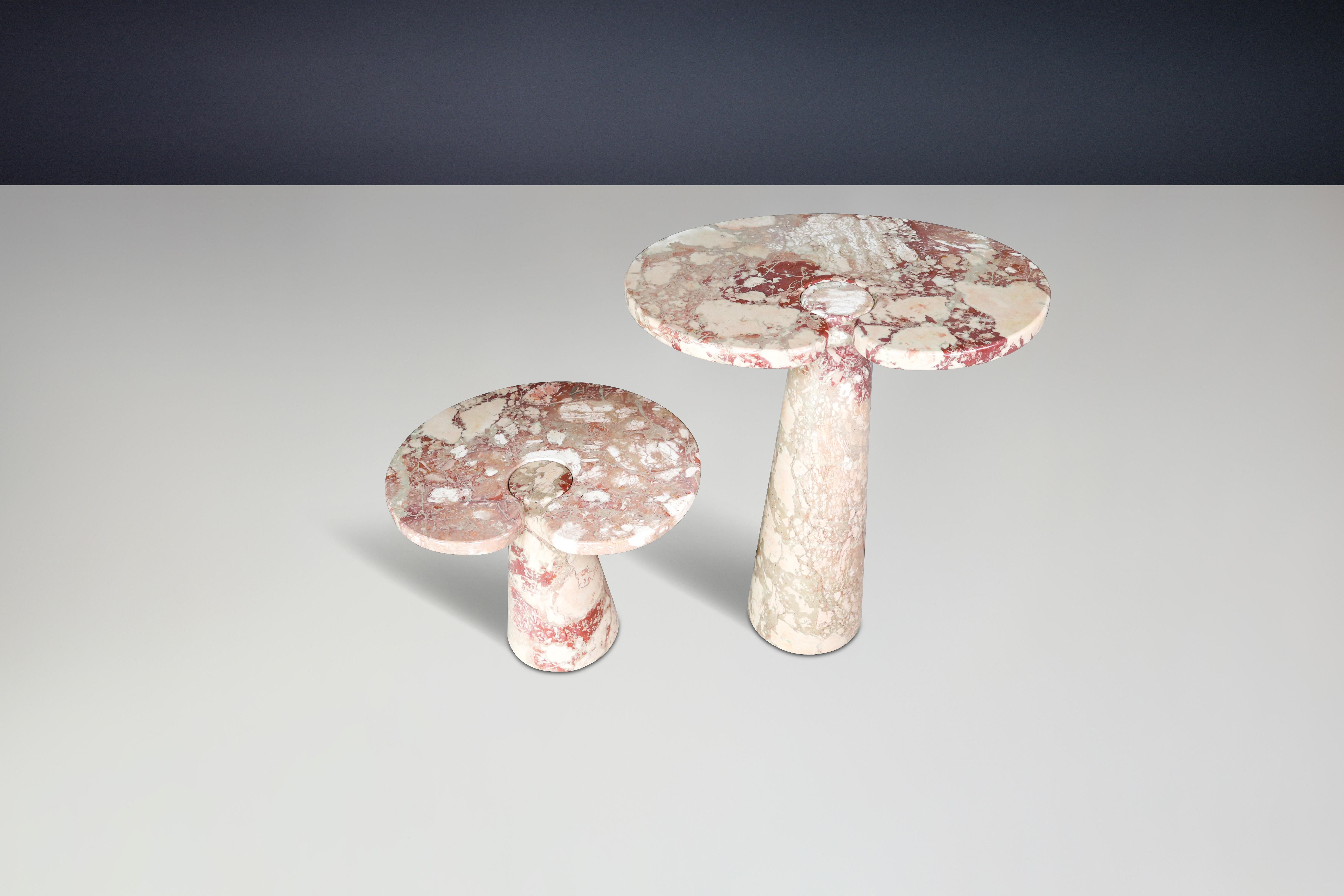 Angelo Mangiarotti pair of two Salmon-colored marble consoles for Skipper 1970s For Sale 8