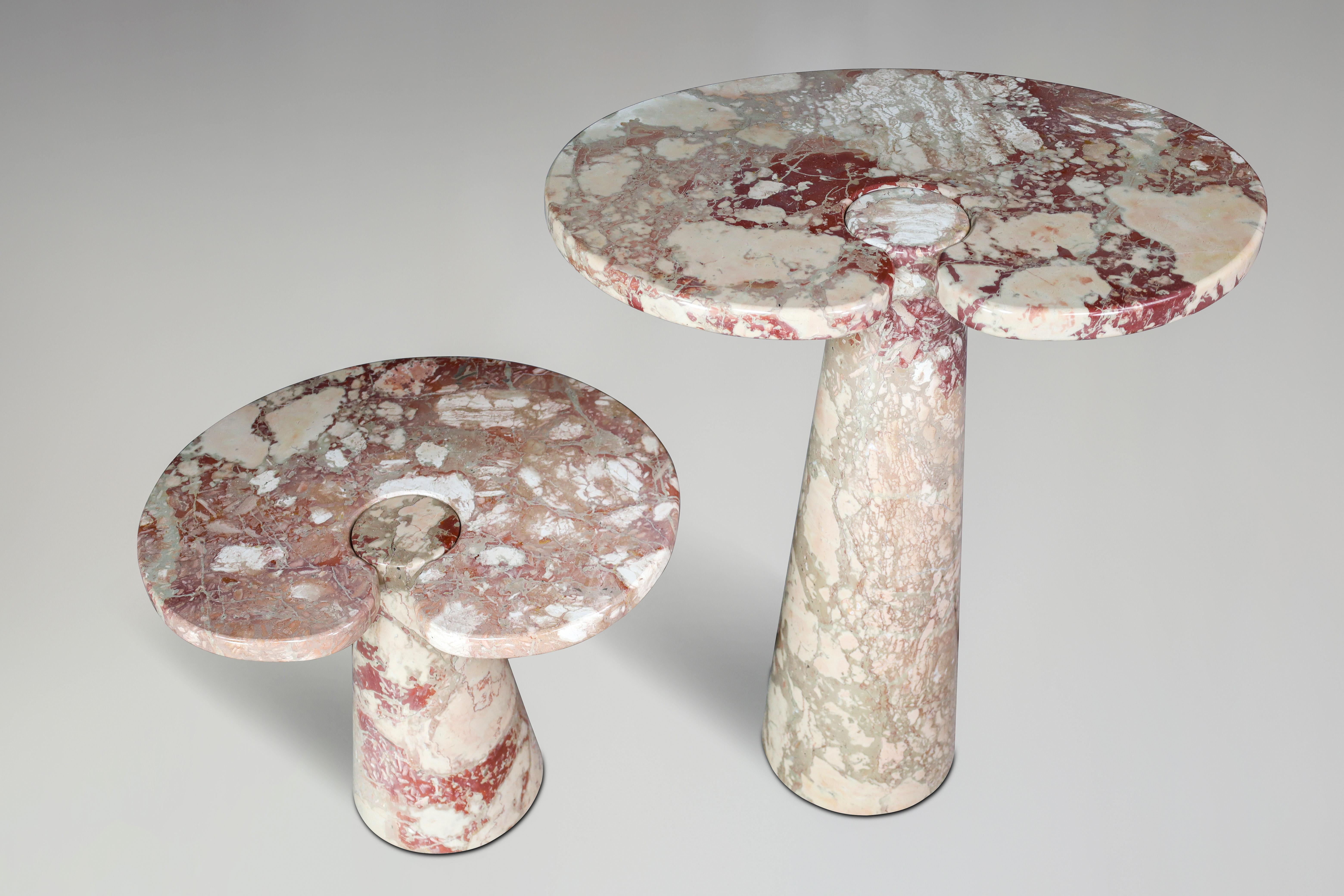 Angelo Mangiarotti pair of two Salmon-colored marble consoles for Skipper 1970s For Sale 9