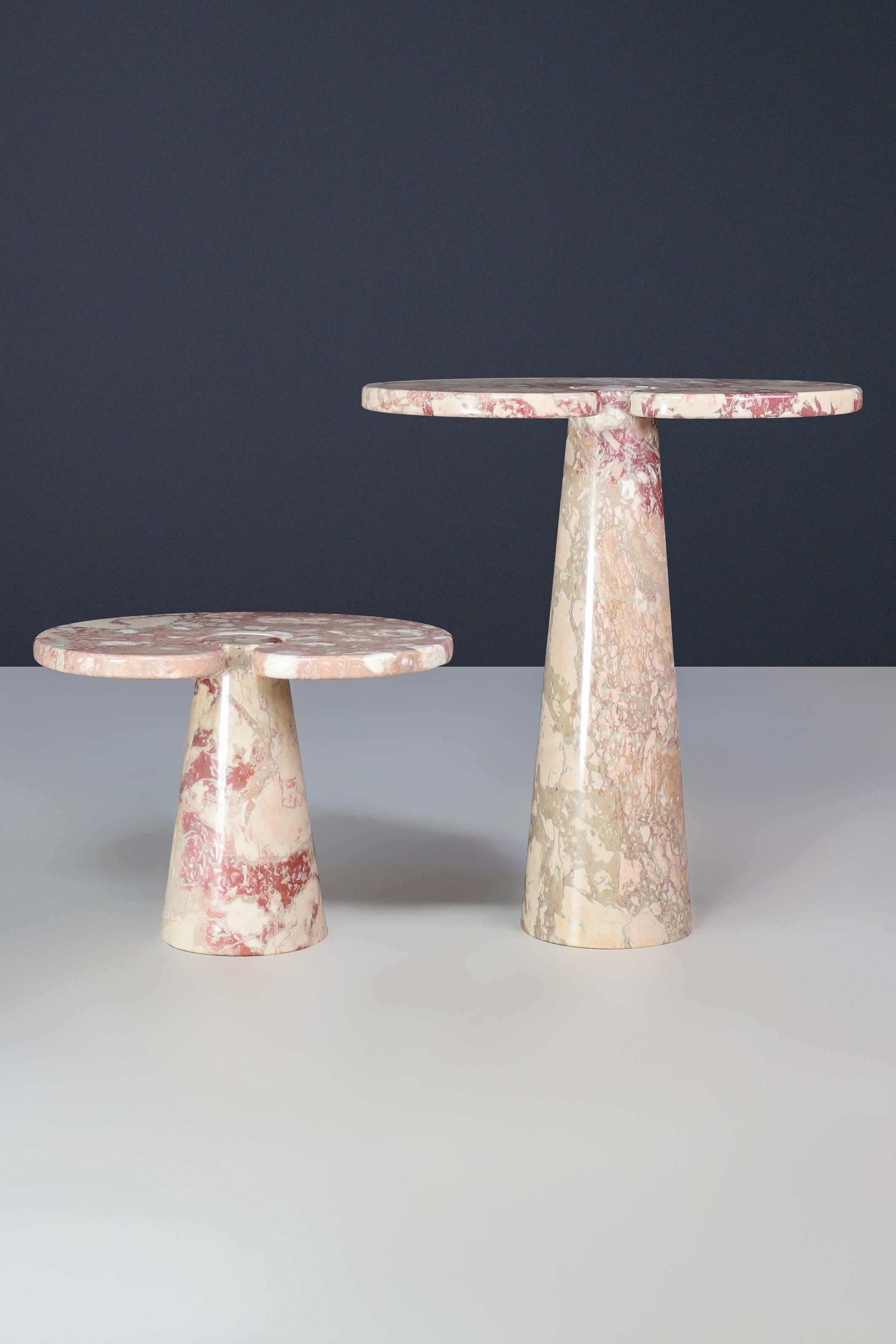 Angelo Mangiarotti pair of two Salmon-colored marble consoles for Skipper 1970s For Sale 13