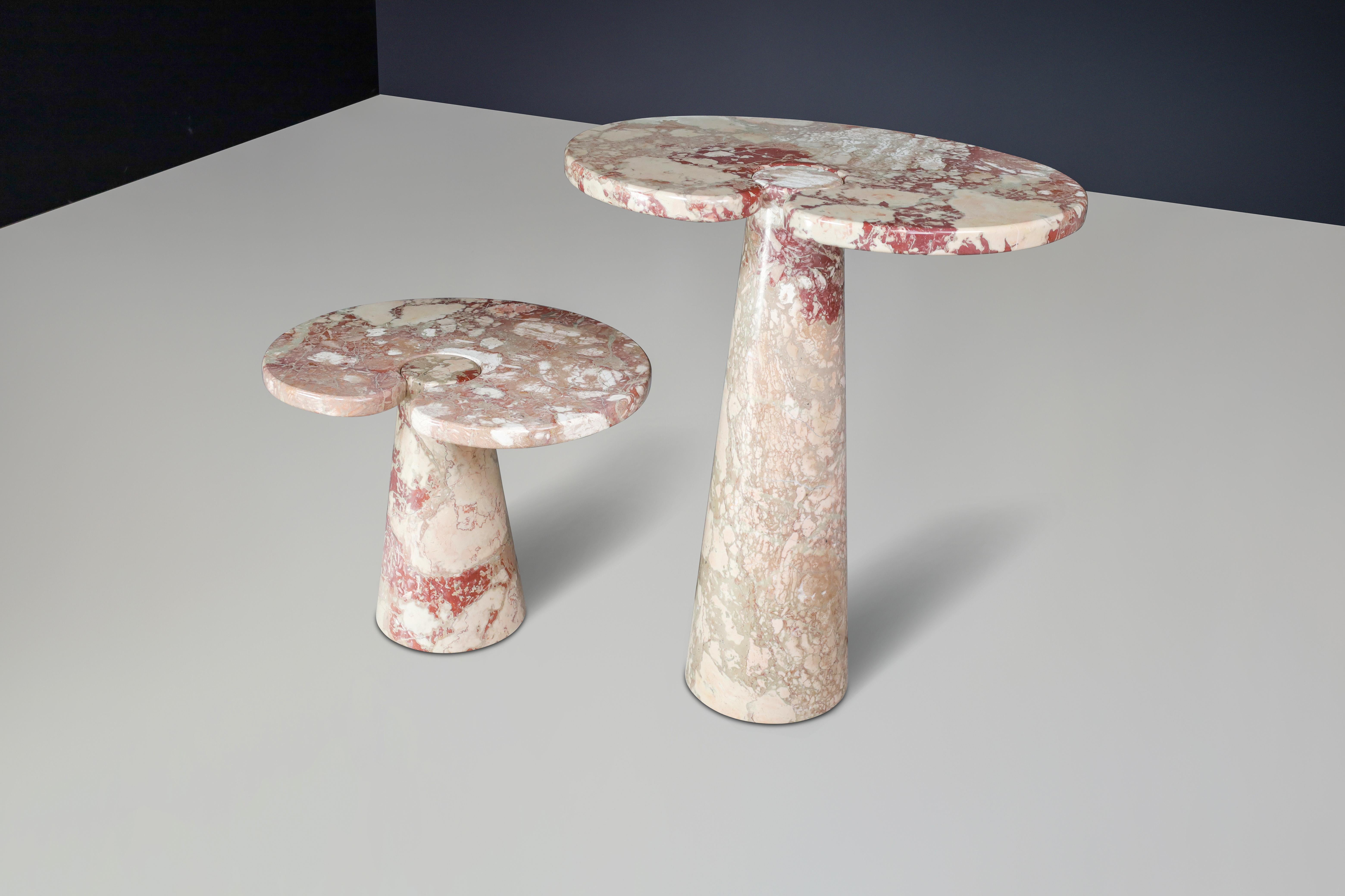 Mid-Century Modern Angelo Mangiarotti pair of two Salmon-colored marble consoles for Skipper 1970s For Sale