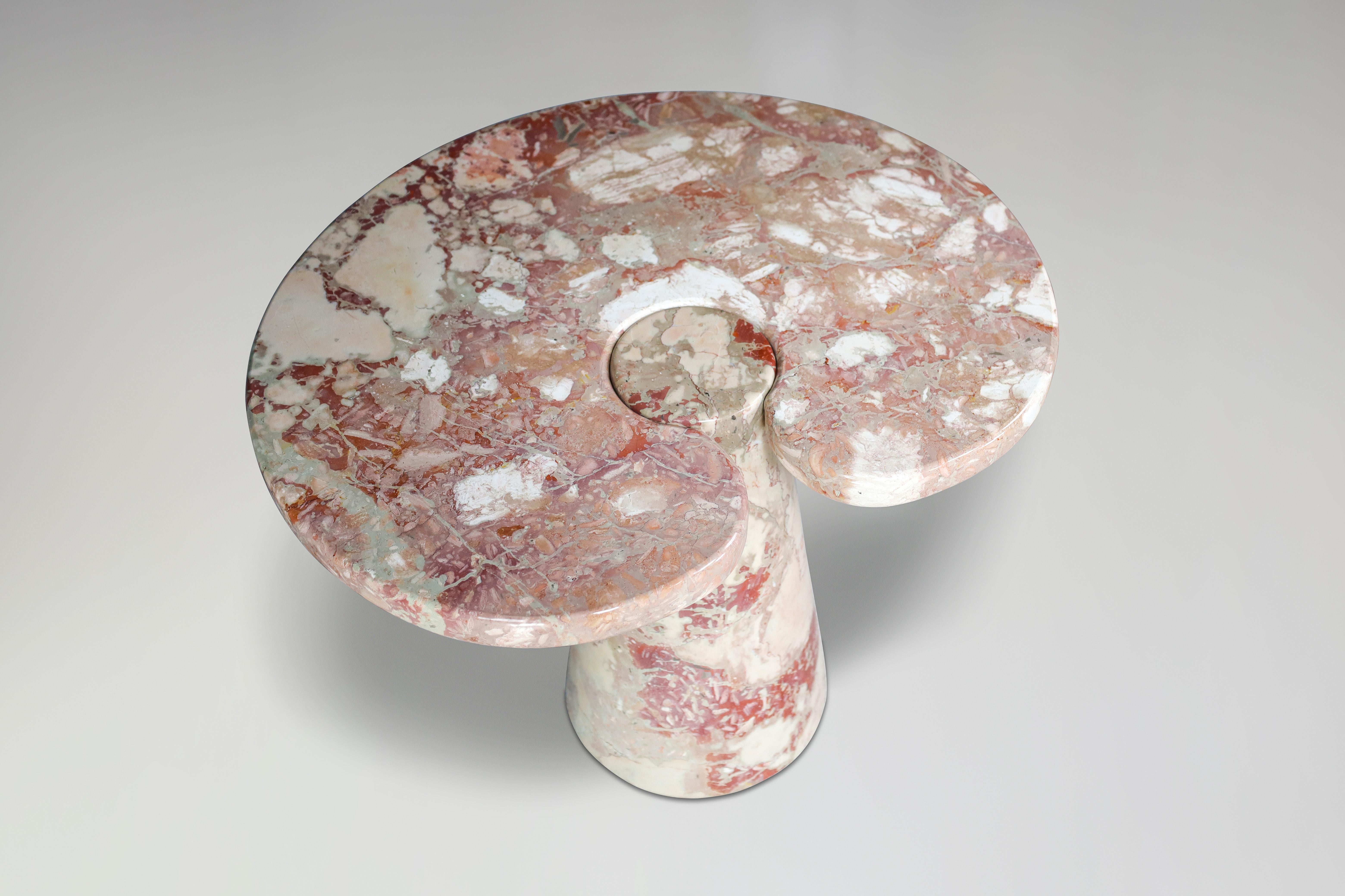 Italian Angelo Mangiarotti pair of two Salmon-colored marble consoles for Skipper 1970s For Sale