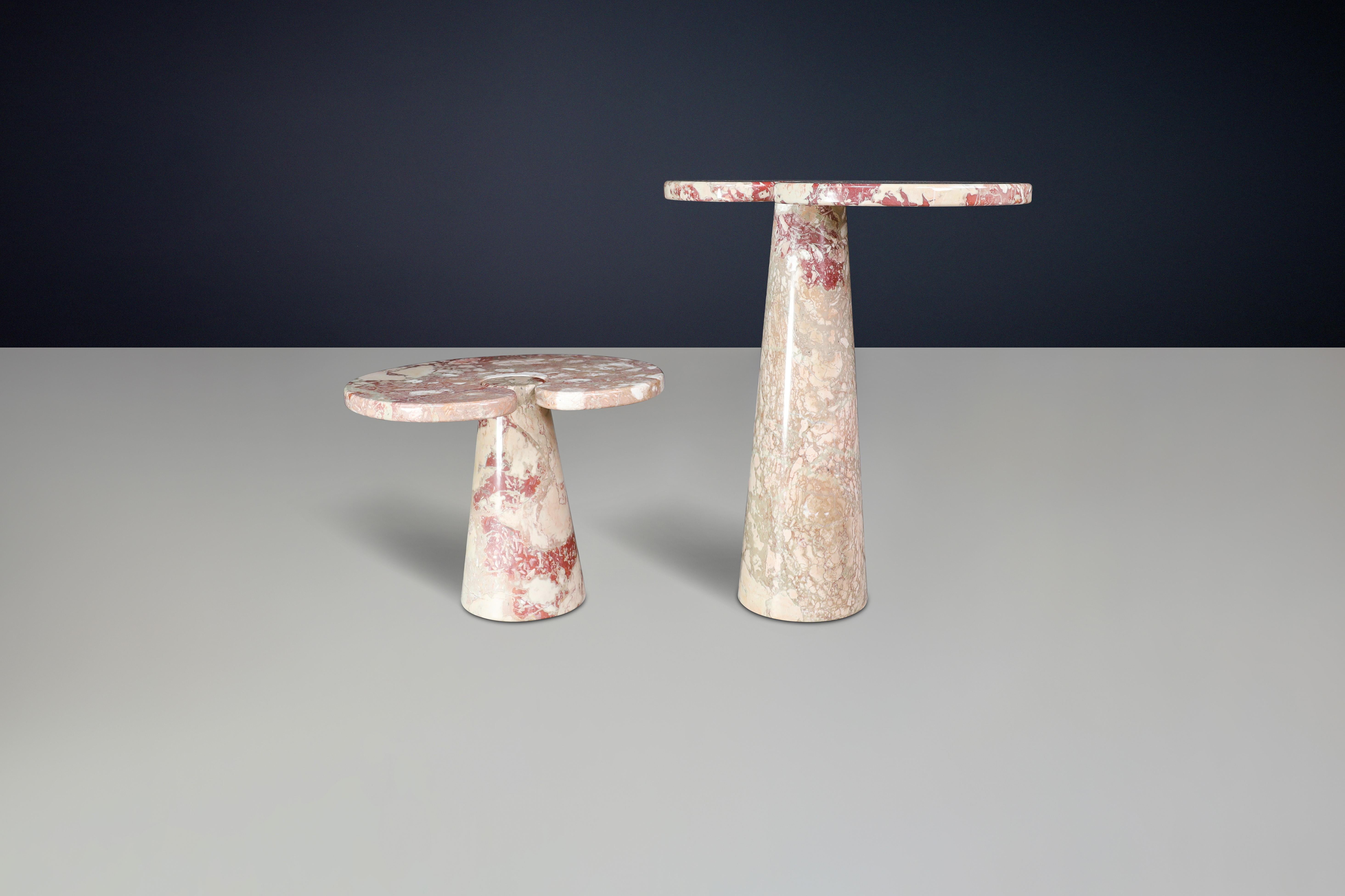Marble Angelo Mangiarotti pair of two Salmon-colored marble consoles for Skipper 1970s For Sale