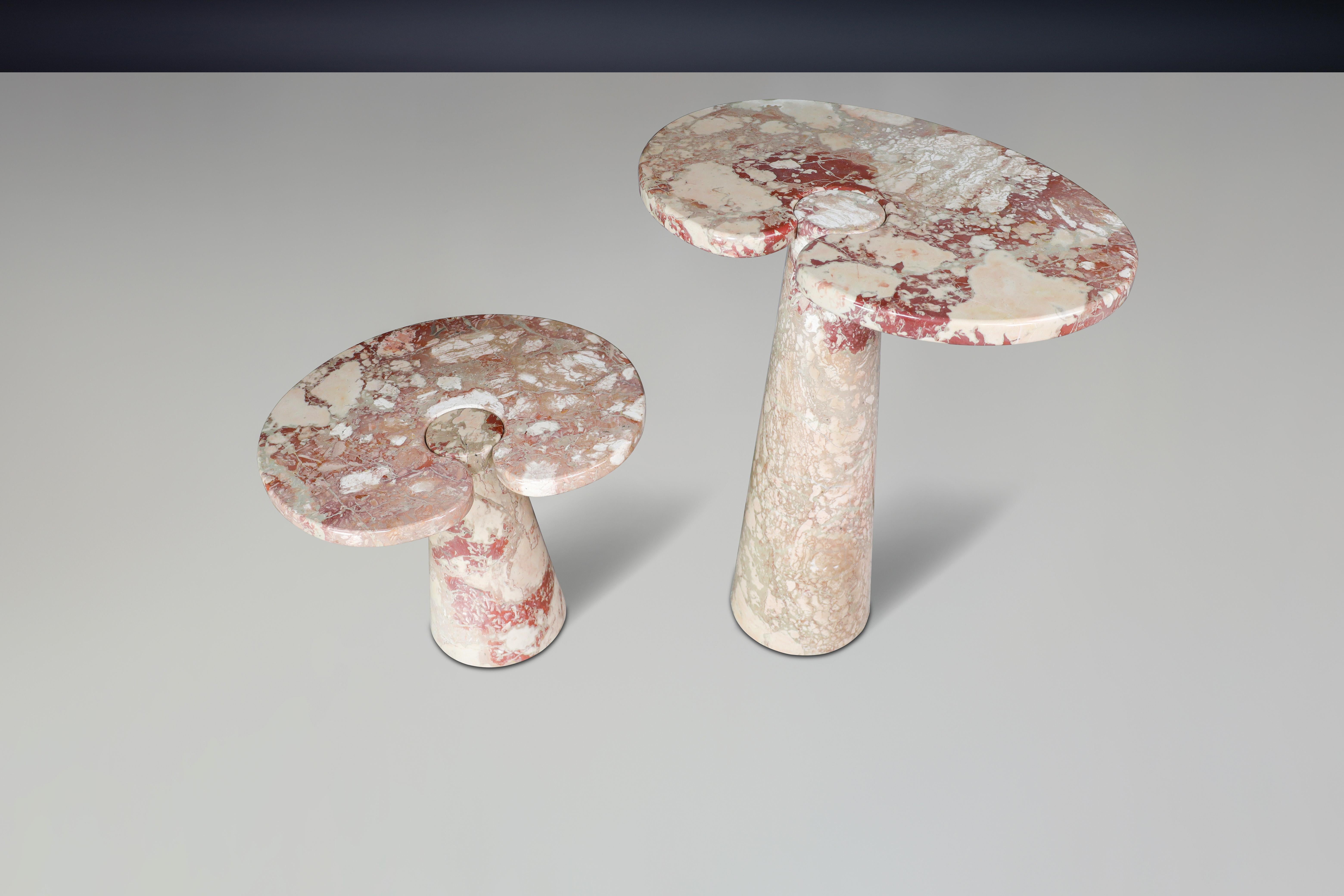 Angelo Mangiarotti pair of two Salmon-colored marble consoles for Skipper 1970s For Sale 1