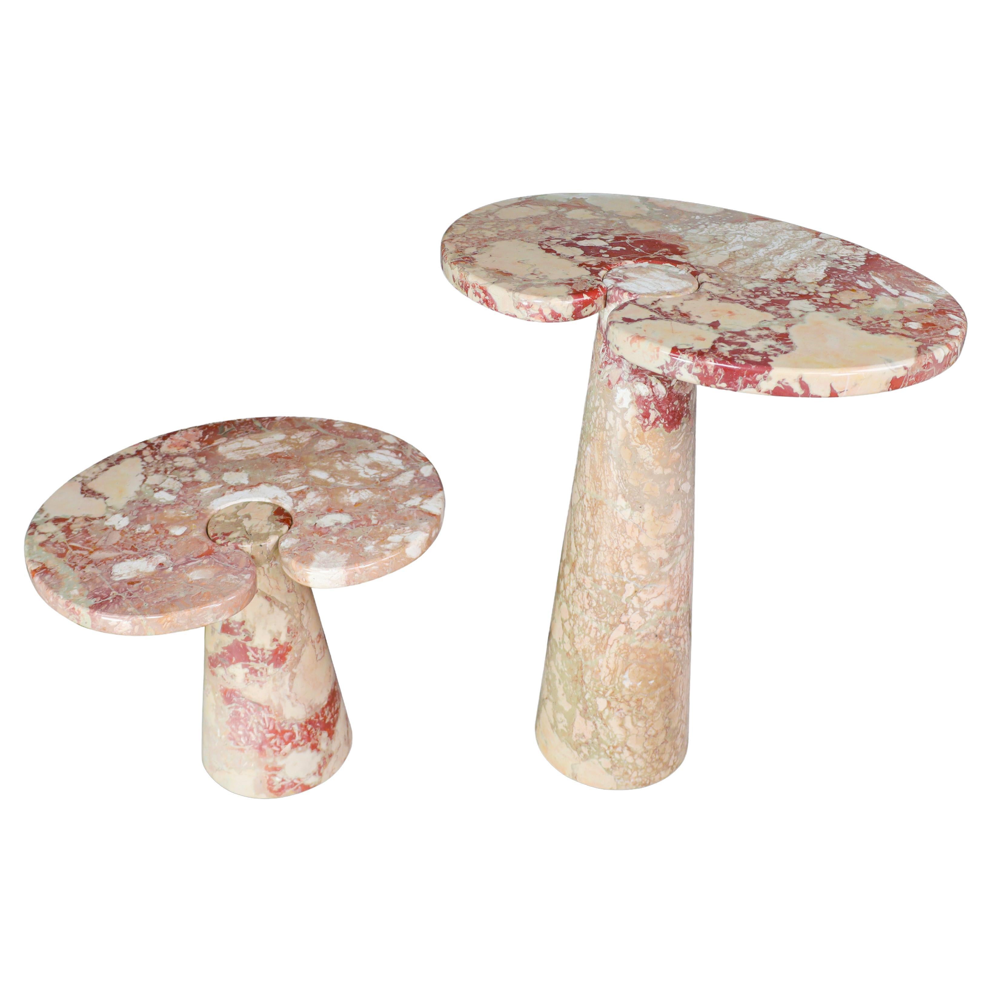 Angelo Mangiarotti pair of two Salmon-colored marble consoles for Skipper 1970s For Sale