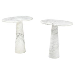 Vintage Angelo Mangiarotti Rare Pair of "Eros" Carrara Marble Tall Side Tables, 1971