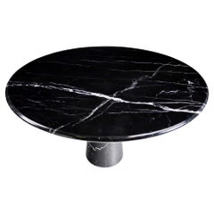 Angelo Mangiarotti Round Dining Table in Nero Marquina Marble, Italy, 1970s