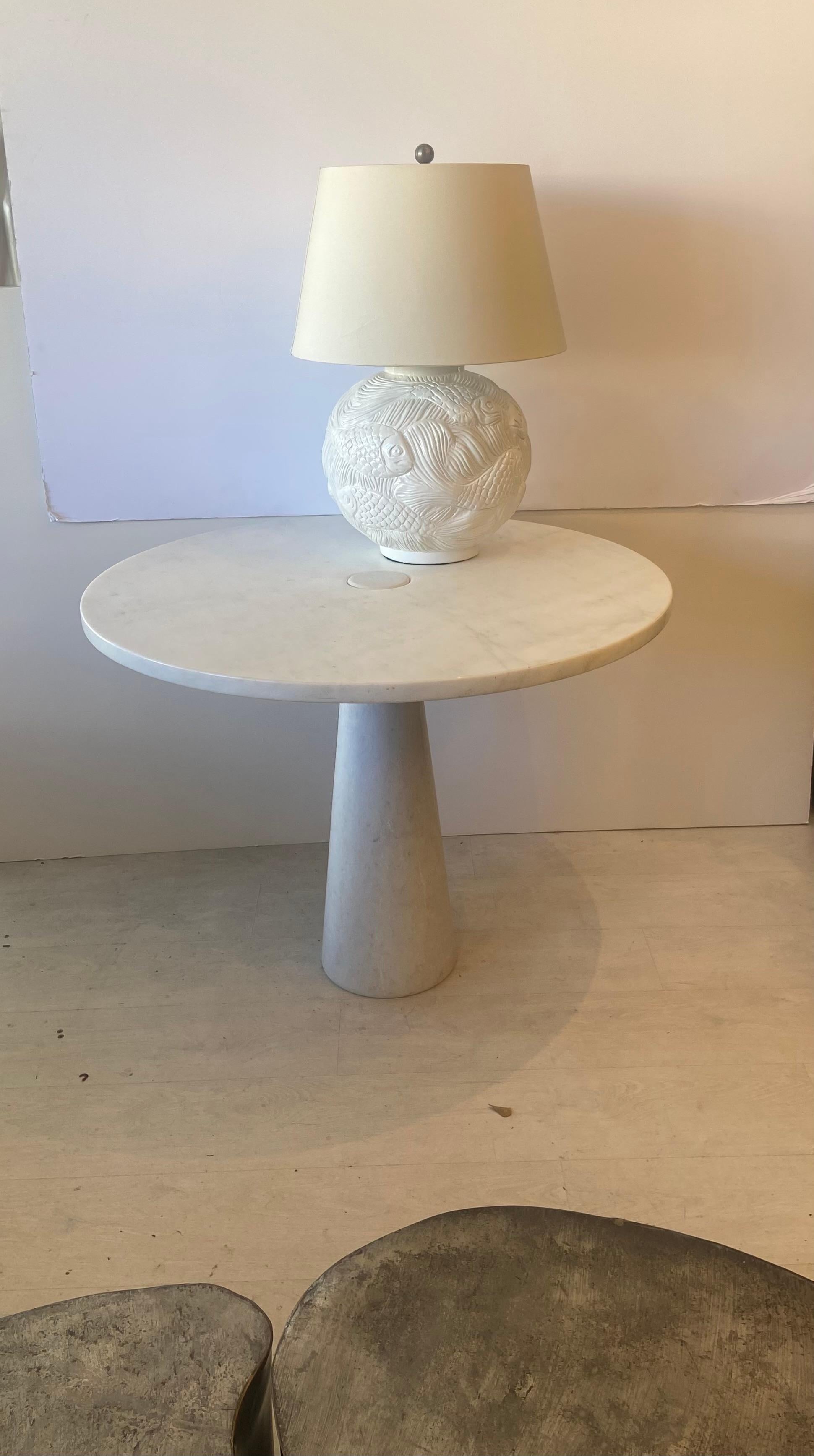 Angelo Maggiotti, Round Carrera marble Eros series table with a Carrera marble pedestal base… this table was produced in limited quantities for Skipper … Makes a great center table or a table for dining… this table came with another one we have