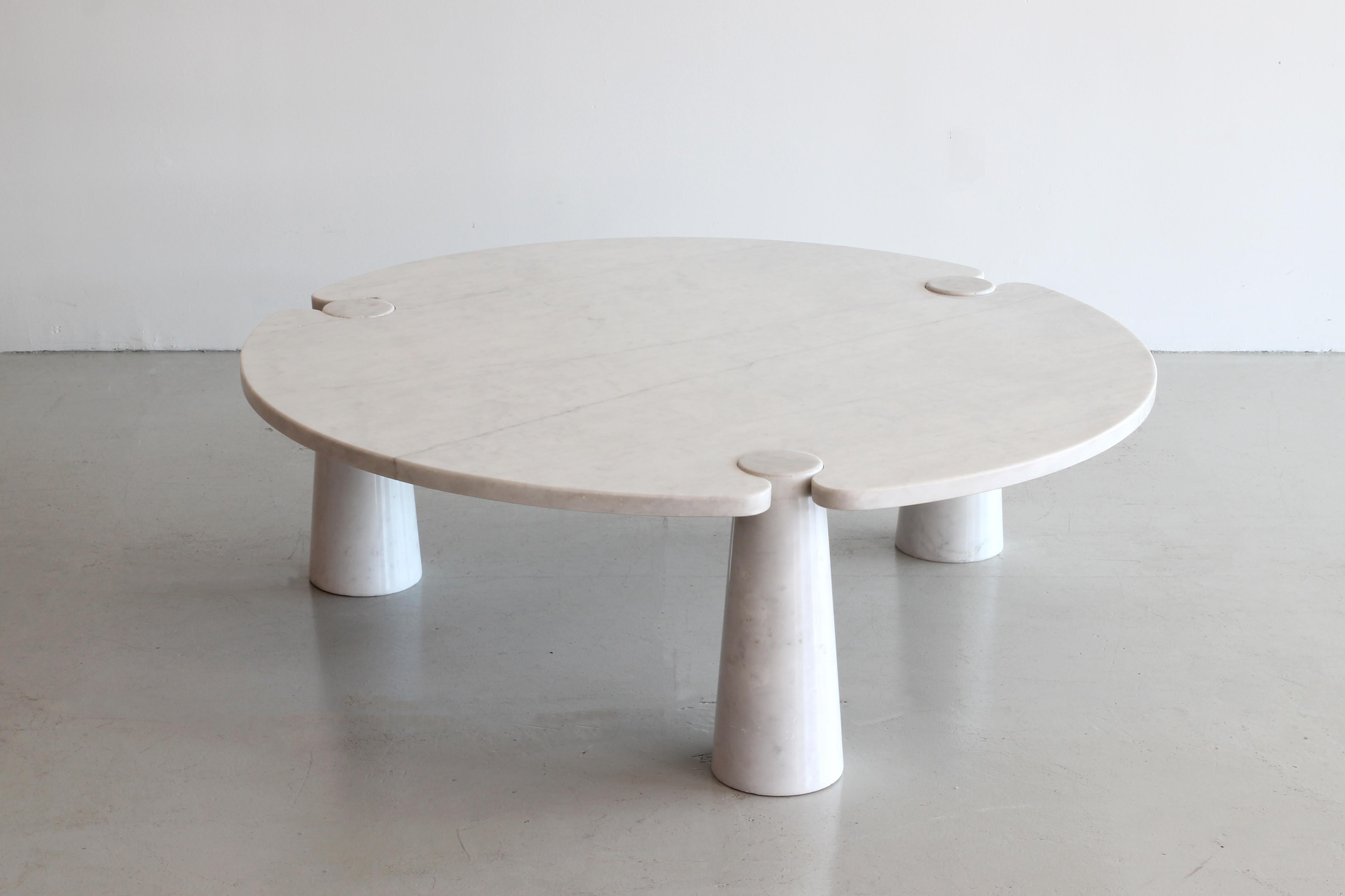 Vintage Italian three cylinder Carrara marble coffee table by Angelo Mangiarotti.