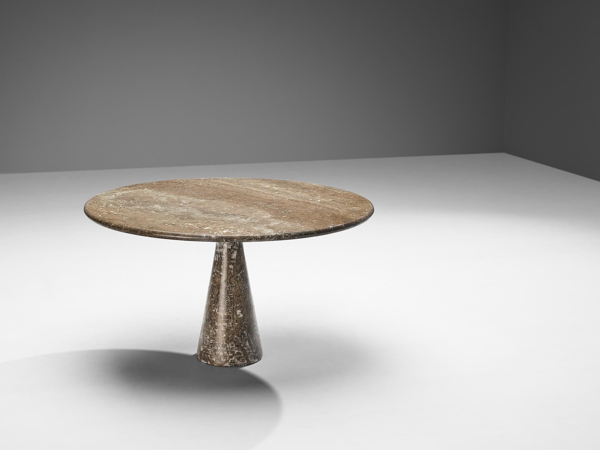 Angelo Mangiarotti for Skipper, dining table ‘M1’, marble, design 1969

This sculptural table by Angelo Mangiarotti is a skilful example of postmodern design. The strikingly brown-toned marble table has a cone-shaped pedestal and a circular top
