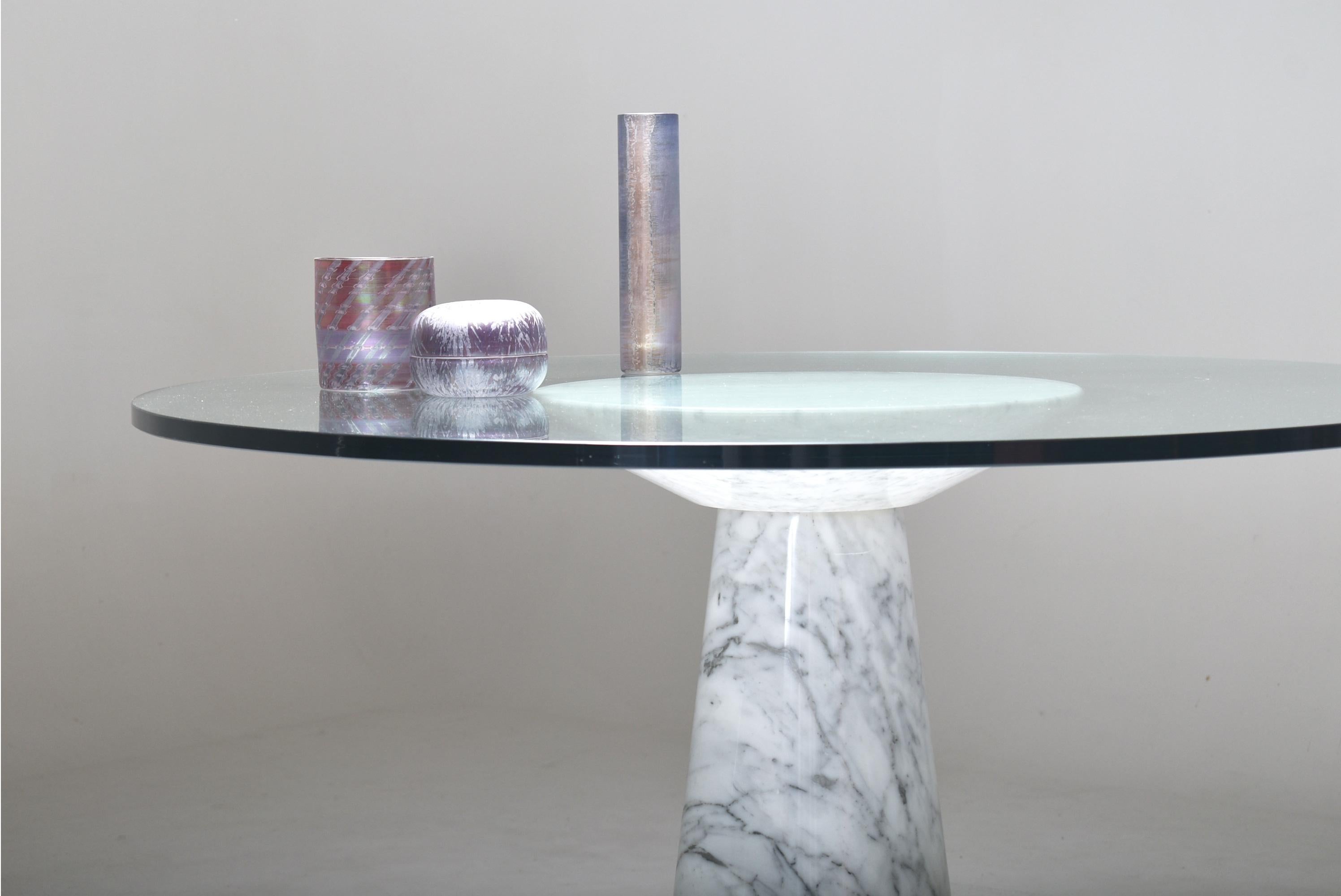 Angelo Mangiarotti Round Pedestal Dining Table, Marble and Glass, Italy, 1970 For Sale 4