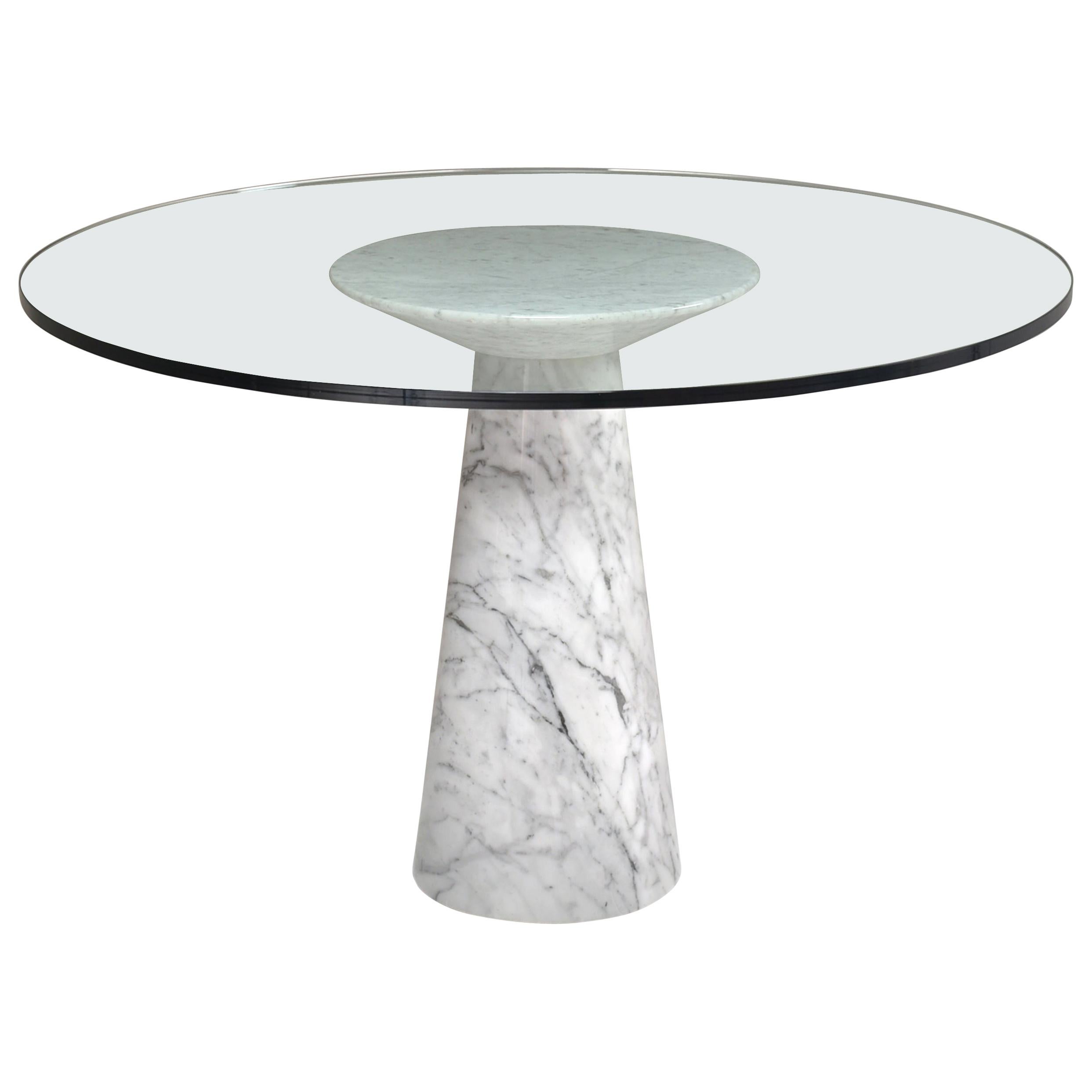 Angelo Mangiarotti Round Pedestal Dining Table, Marble and Glass, Italy, 1970 For Sale