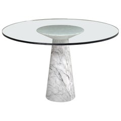 Retro Angelo Mangiarotti Round Pedestal Dining Table, Marble and Glass, Italy, 1970