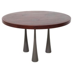 Angelo Mangiarotti Round Table in Wood and Nickel-Plated Brass