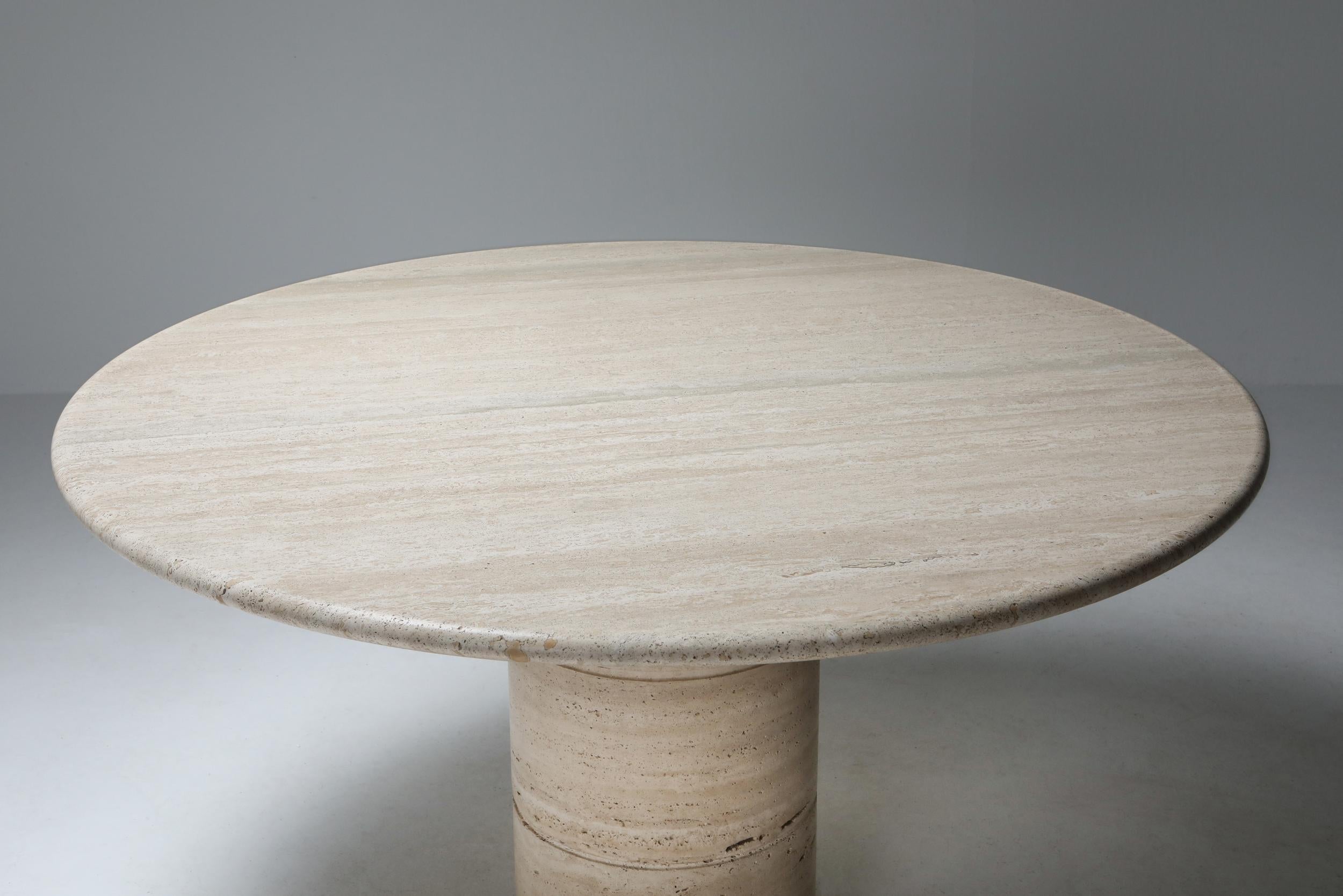 Post-Modern Angelo Mangiarotti Round Travertine Dining Table