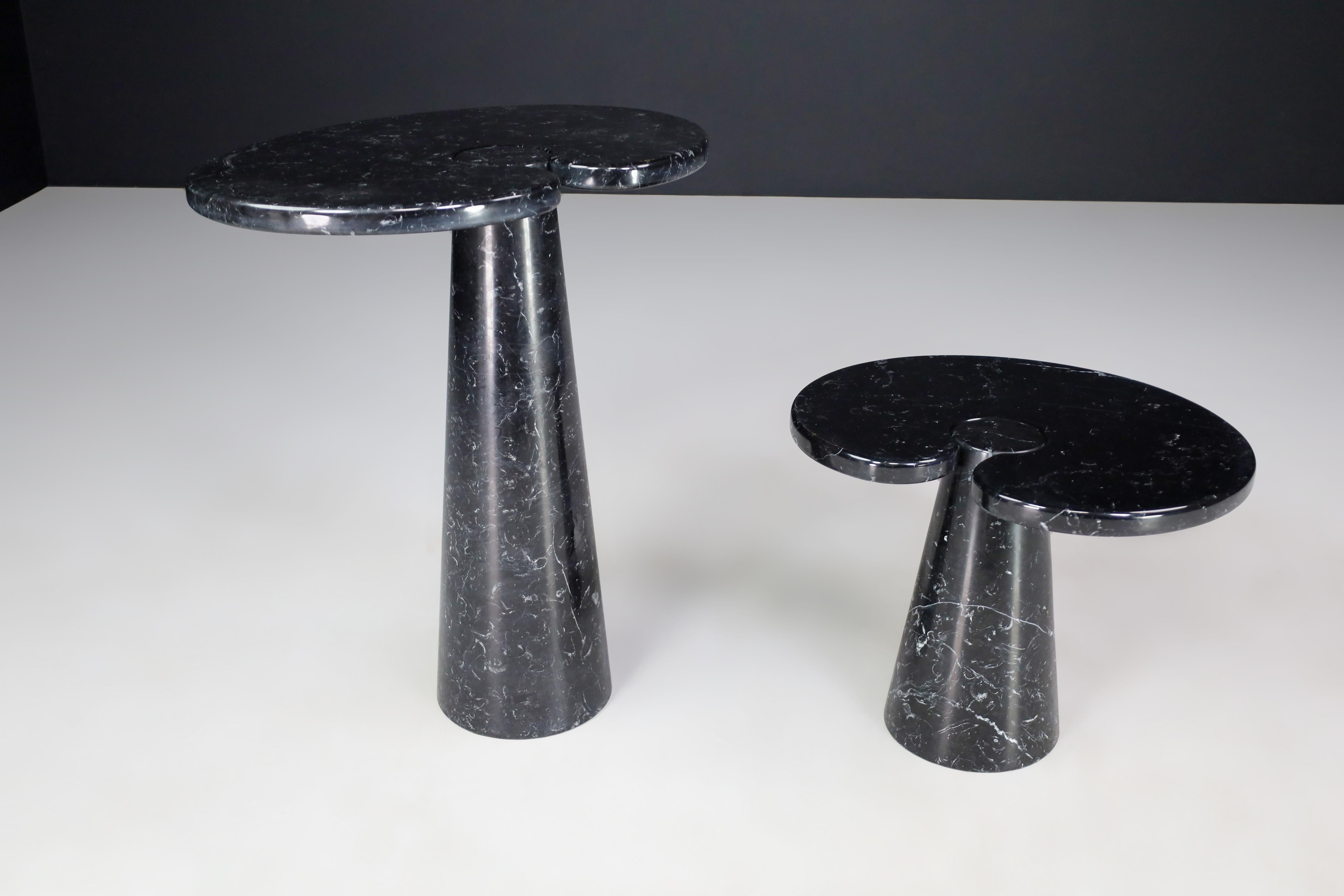 Italian Angelo Mangiarotti set of 2 Nero Marquina marble consoles for Skipper Italy 1970 For Sale