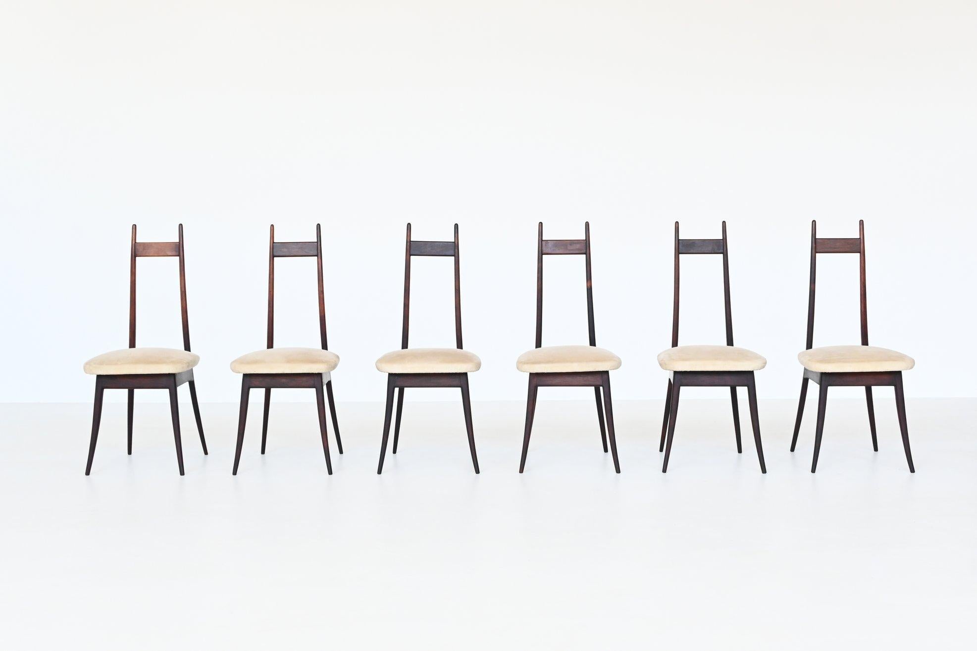 Mid-Century Modern Angelo Mangiarotti Set of Six Rosewood Dining Chairs Frigerio Italy 1959
