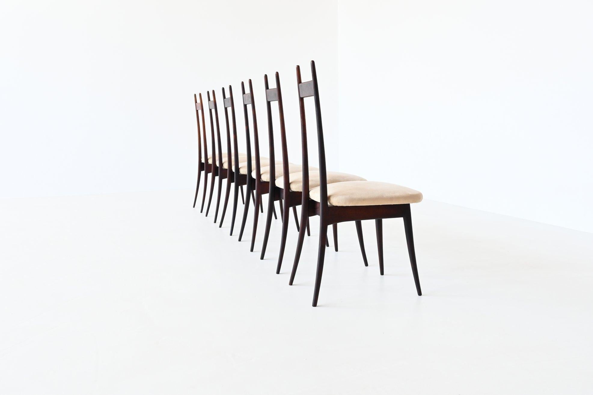Mid-20th Century Angelo Mangiarotti Set of Six Rosewood Dining Chairs Frigerio Italy 1959