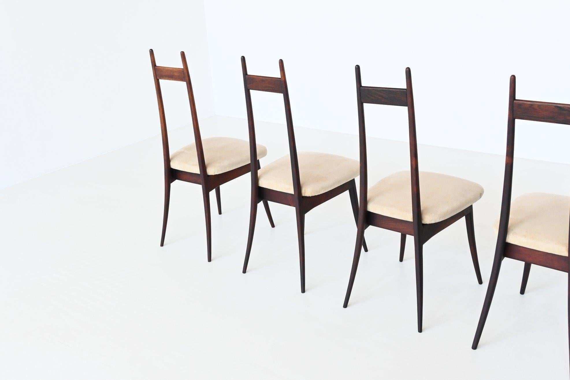 Fabric Angelo Mangiarotti Set of Six Rosewood Dining Chairs Frigerio Italy 1959