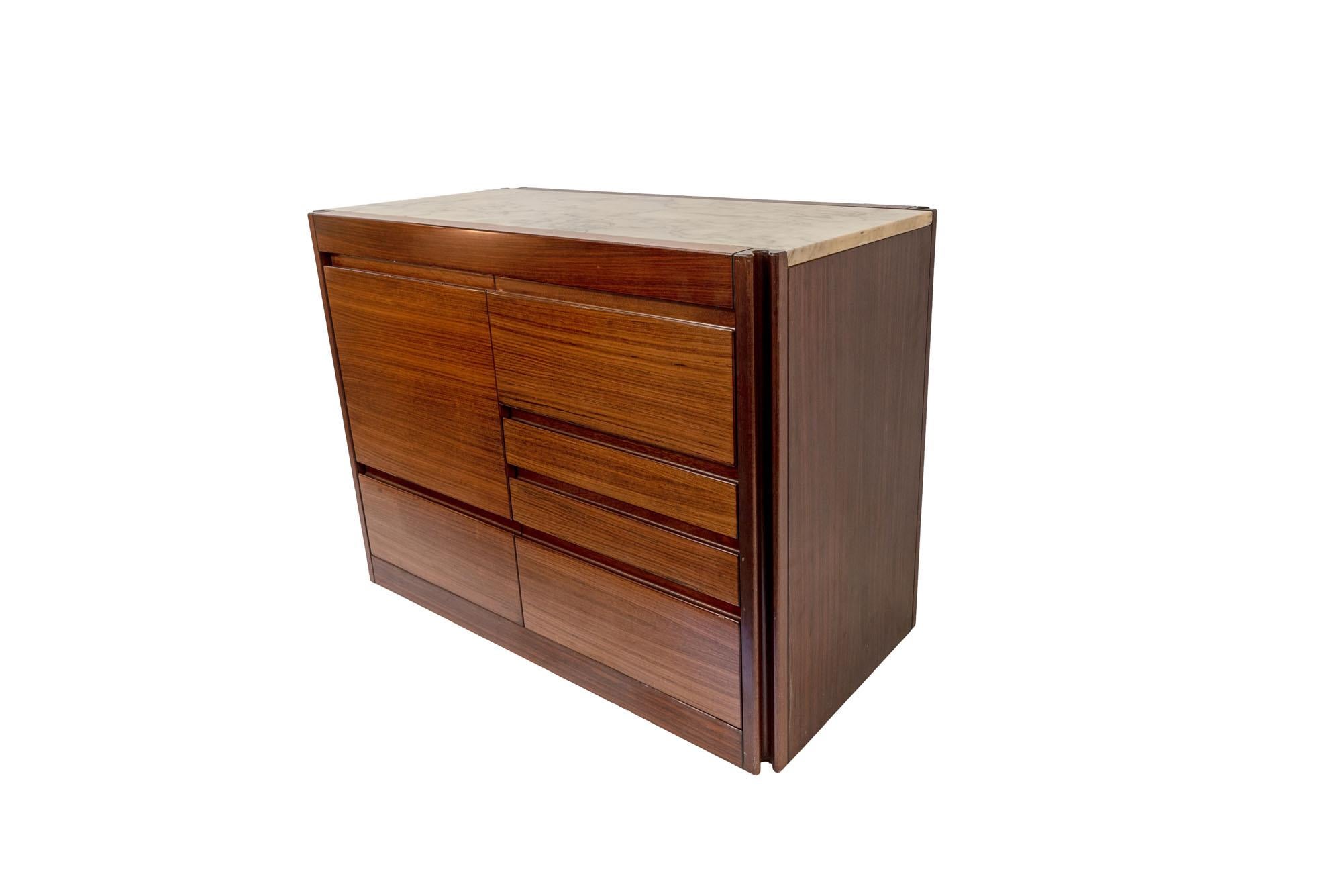 Mid-Century Modern Angelo Mangiarotti, Sideboard, Wood and Marble, France, circa 1970