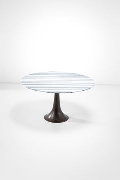 Angelo Mangiarotti Striated marble top and bronze foot table - Italy 1960s