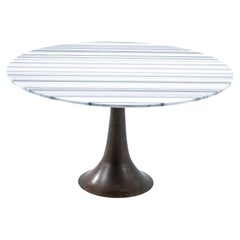 Angelo Mangiarotti Striated marble top and bronze foot table - Italy 1960s