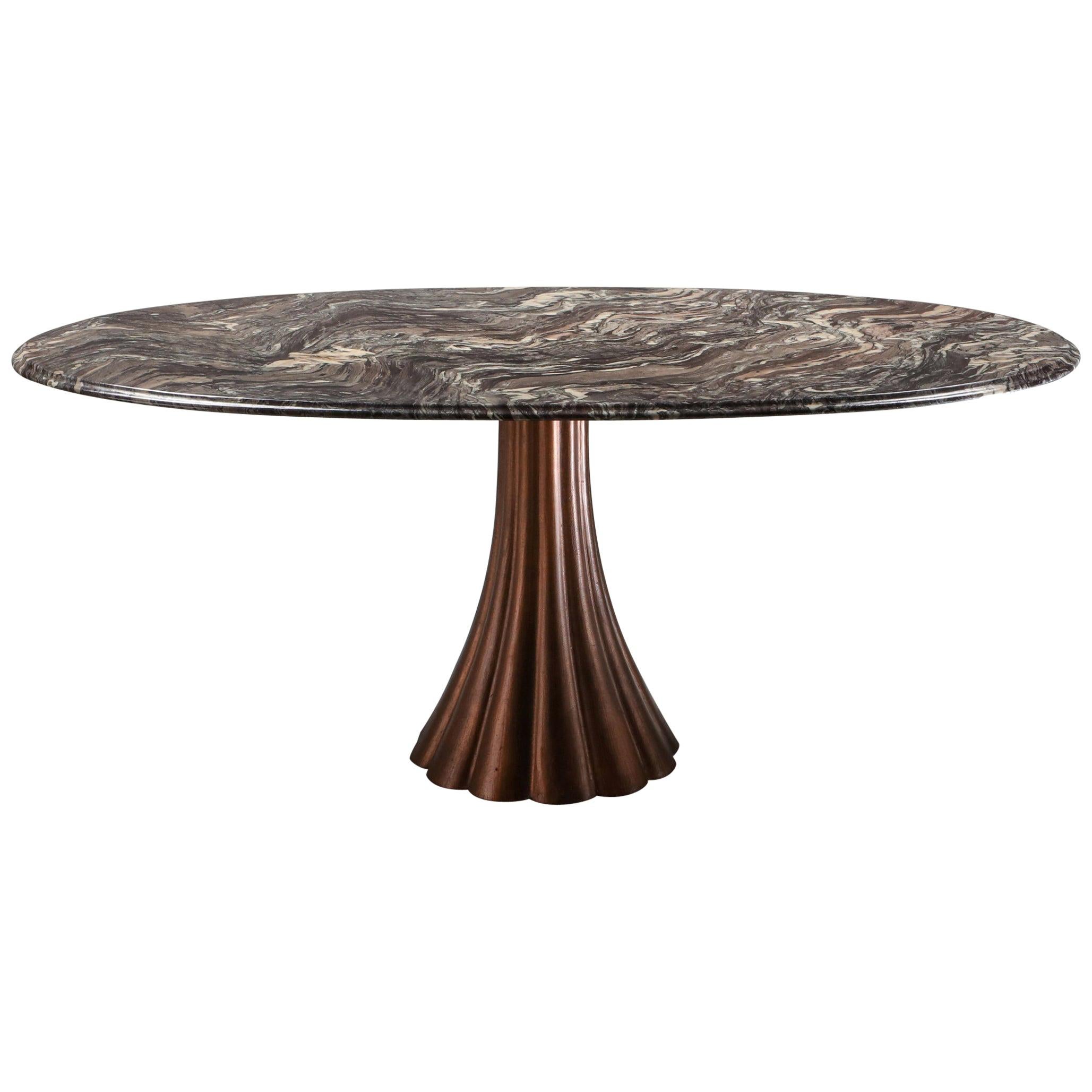 Angelo Mangiarotti Style Marble Table on Metallic Cast Base