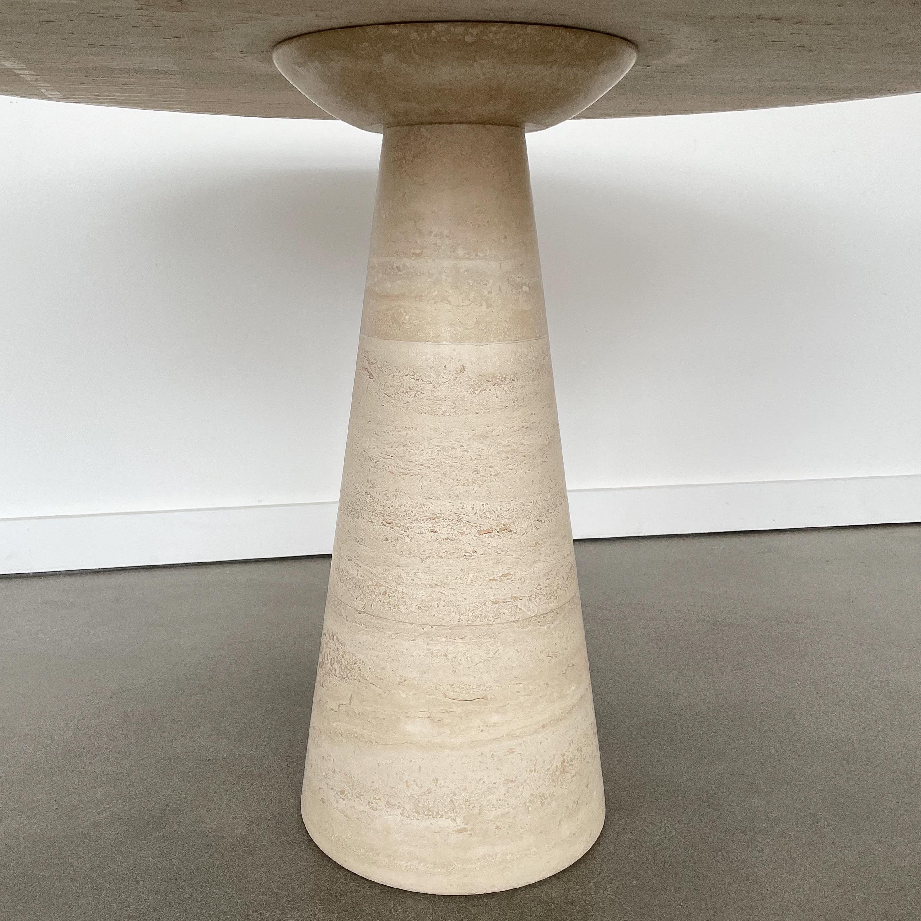 Angelo Mangiarotti Style Round Travertine Pedestal Dining Table 4