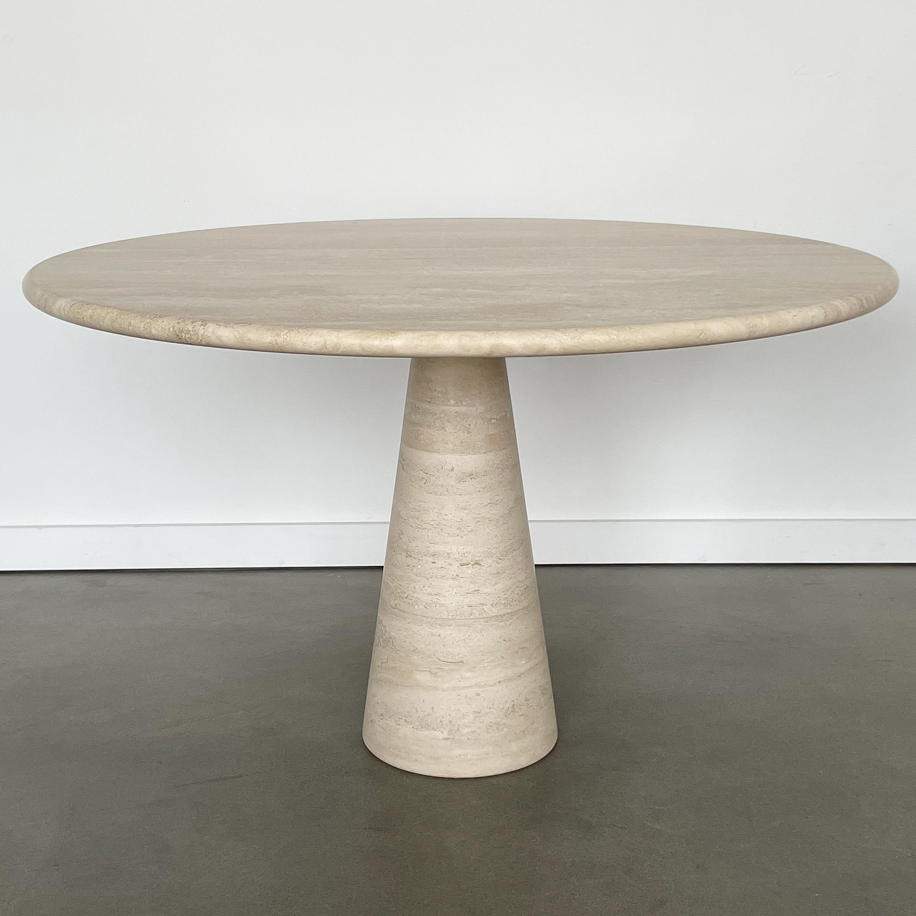 Mid-Century Modern Angelo Mangiarotti Style Round Travertine Pedestal Dining Table
