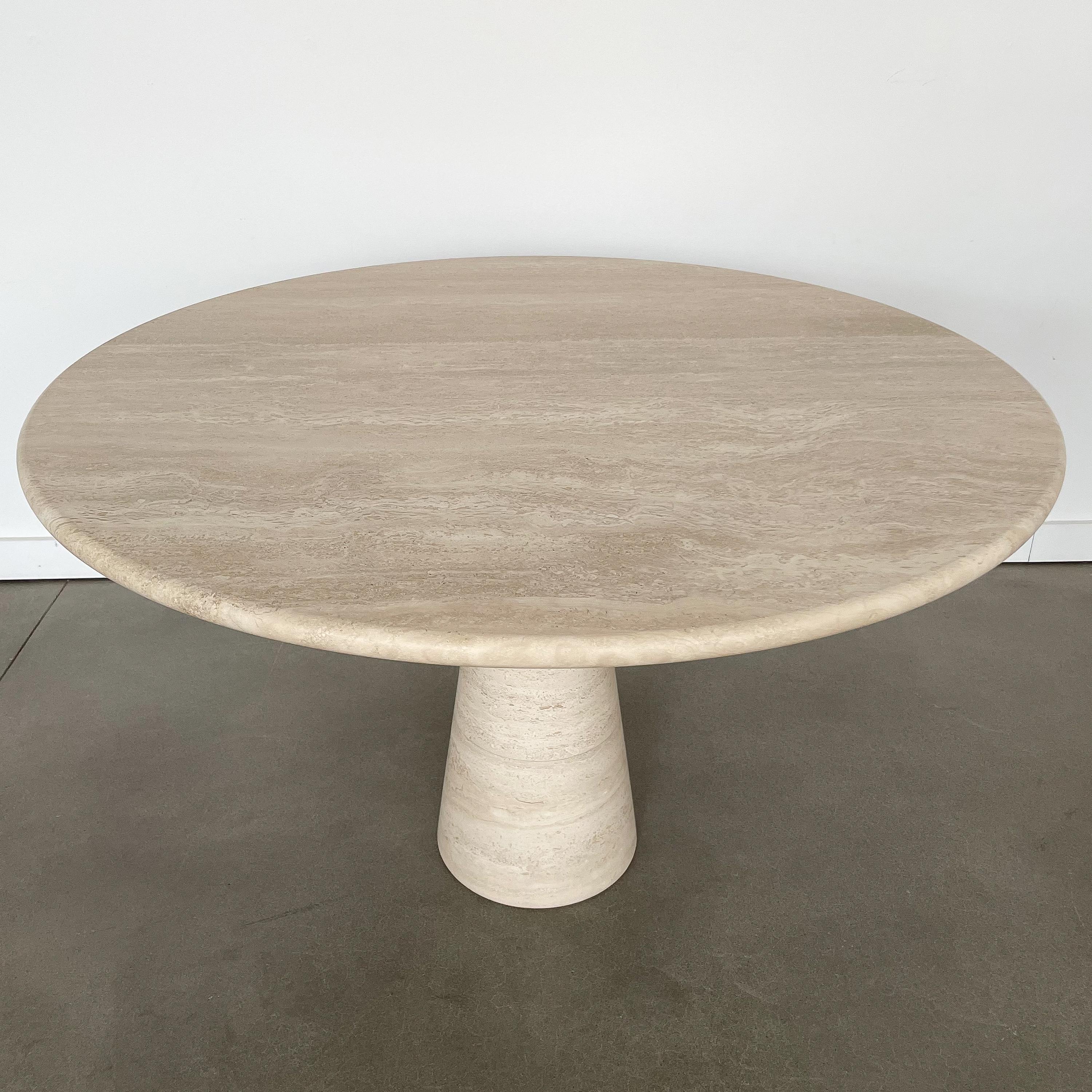Late 20th Century Angelo Mangiarotti Style Round Travertine Pedestal Dining Table