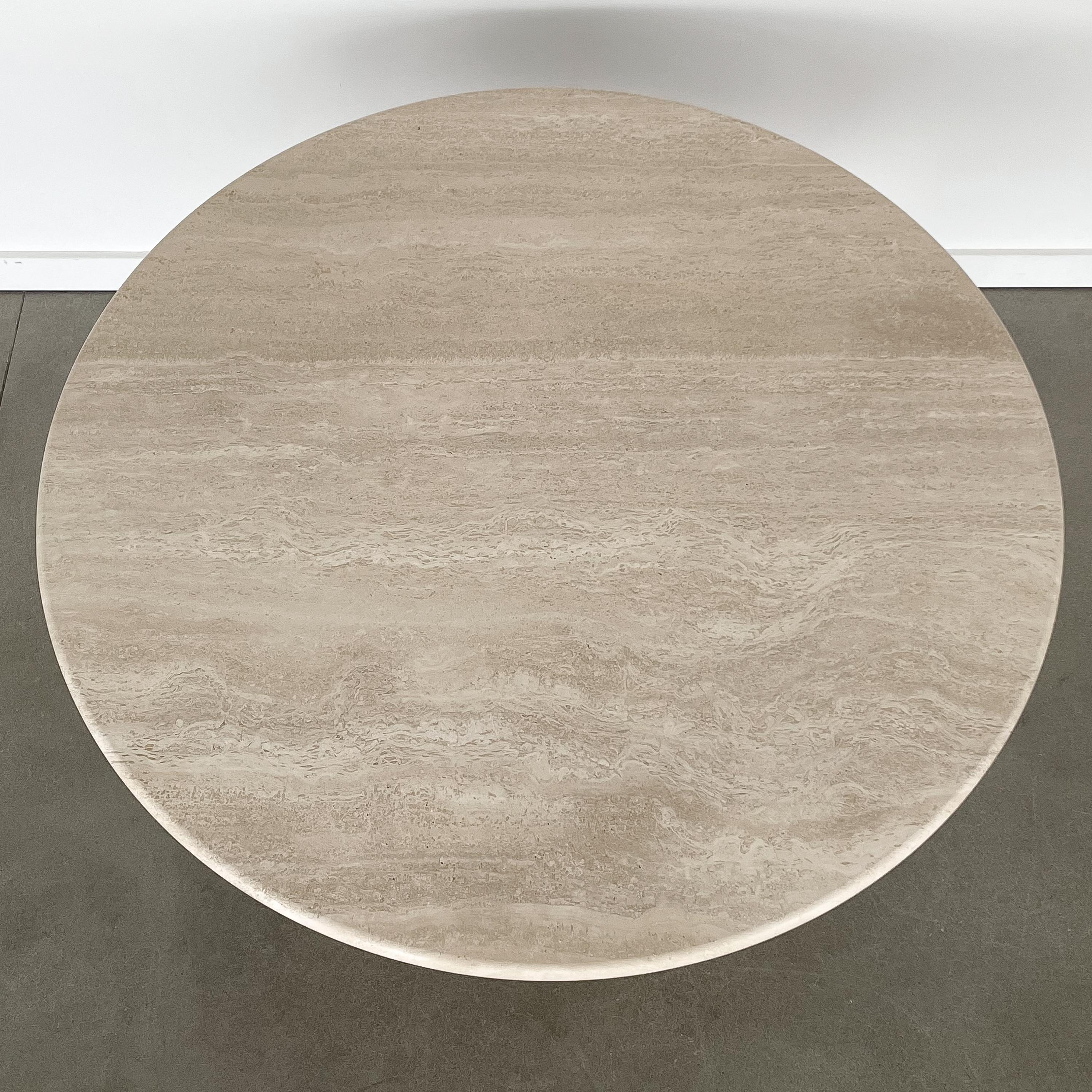 Angelo Mangiarotti Style Round Travertine Pedestal Dining Table 1