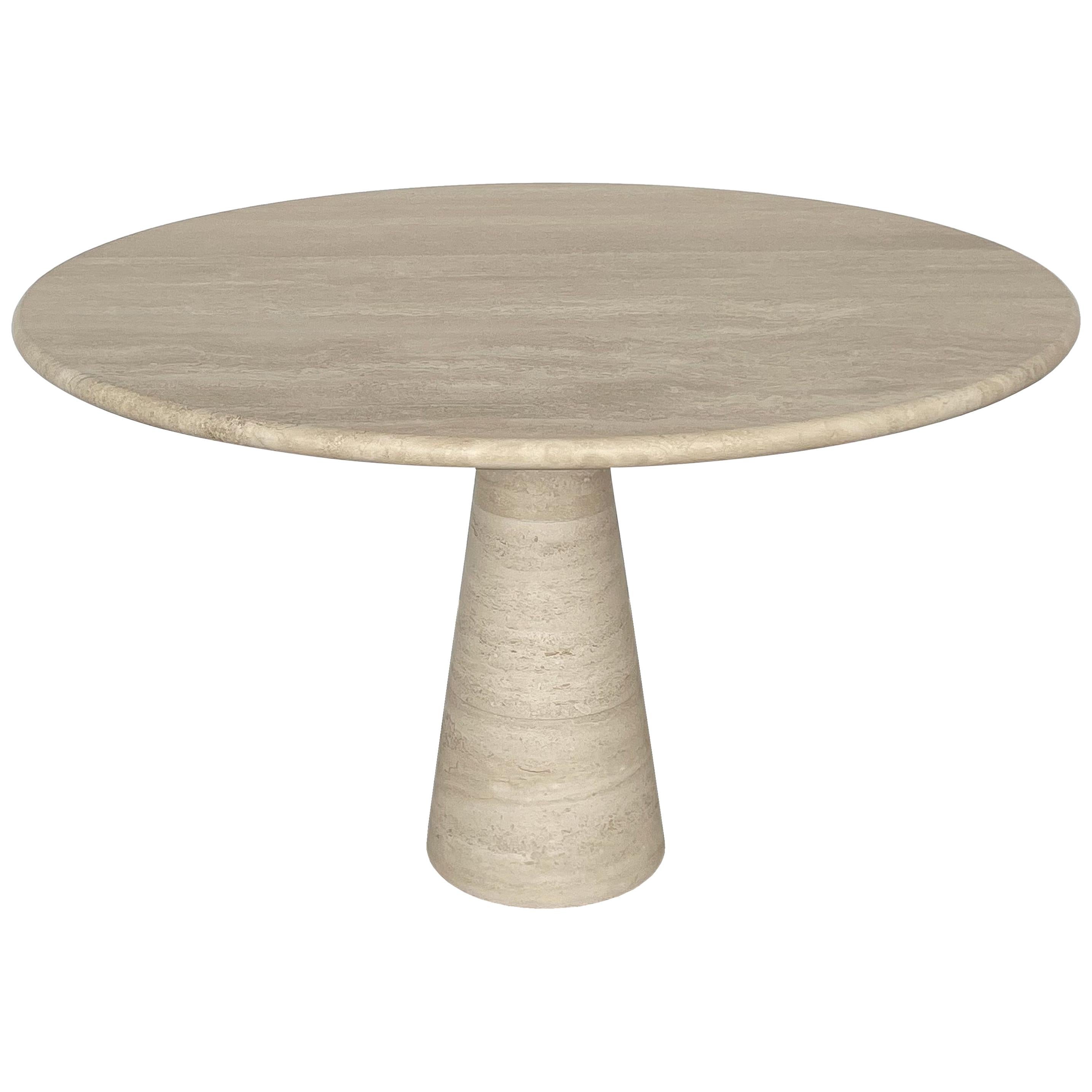 Angelo Mangiarotti Style Round Travertine Pedestal Dining Table