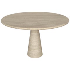 Angelo Mangiarotti Style Round Travertine Pedestal Dining Table