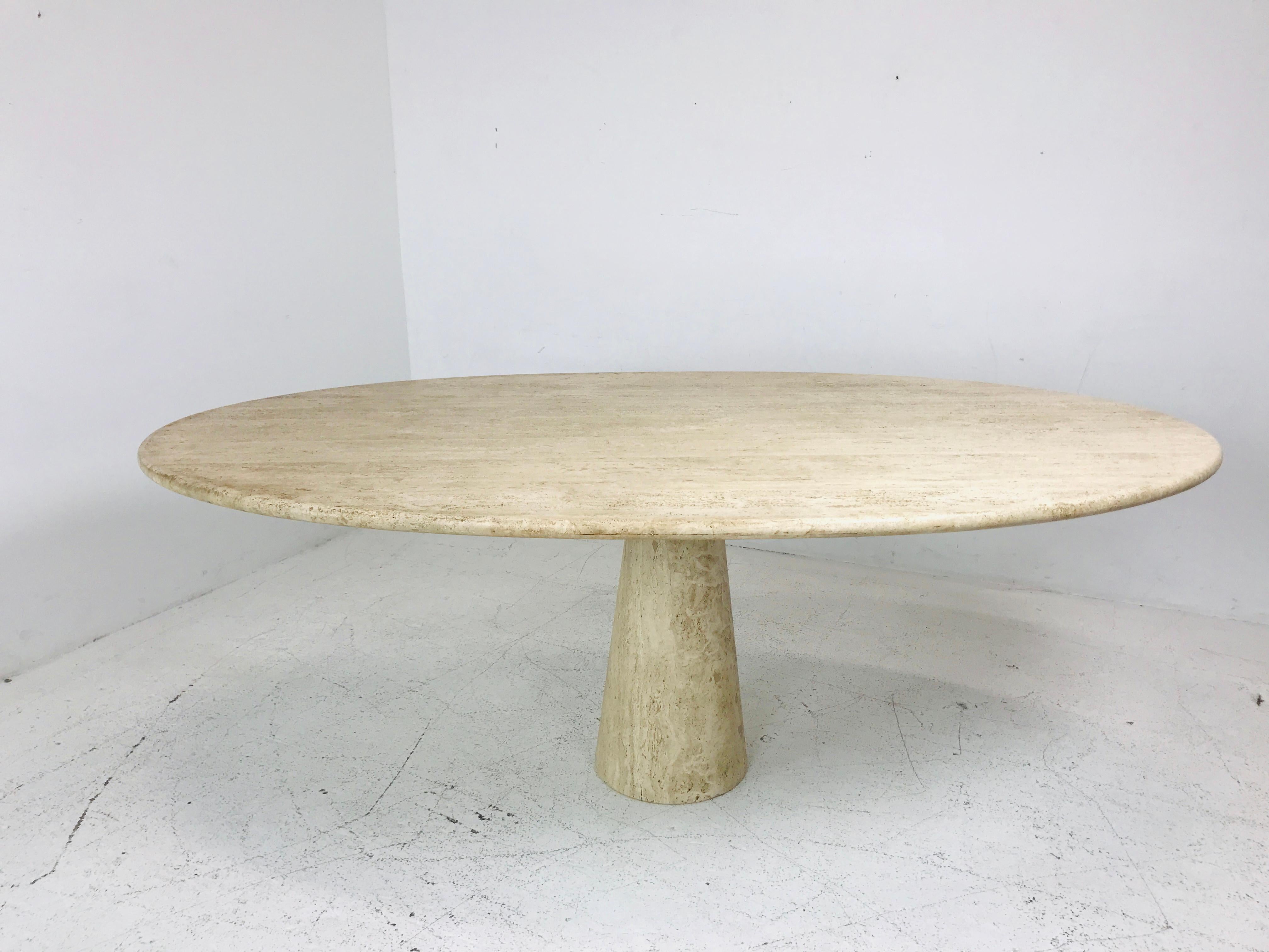Angelo Mangiarotti Style Travertine Marble Oval Dining Table In Good Condition In Dallas, TX