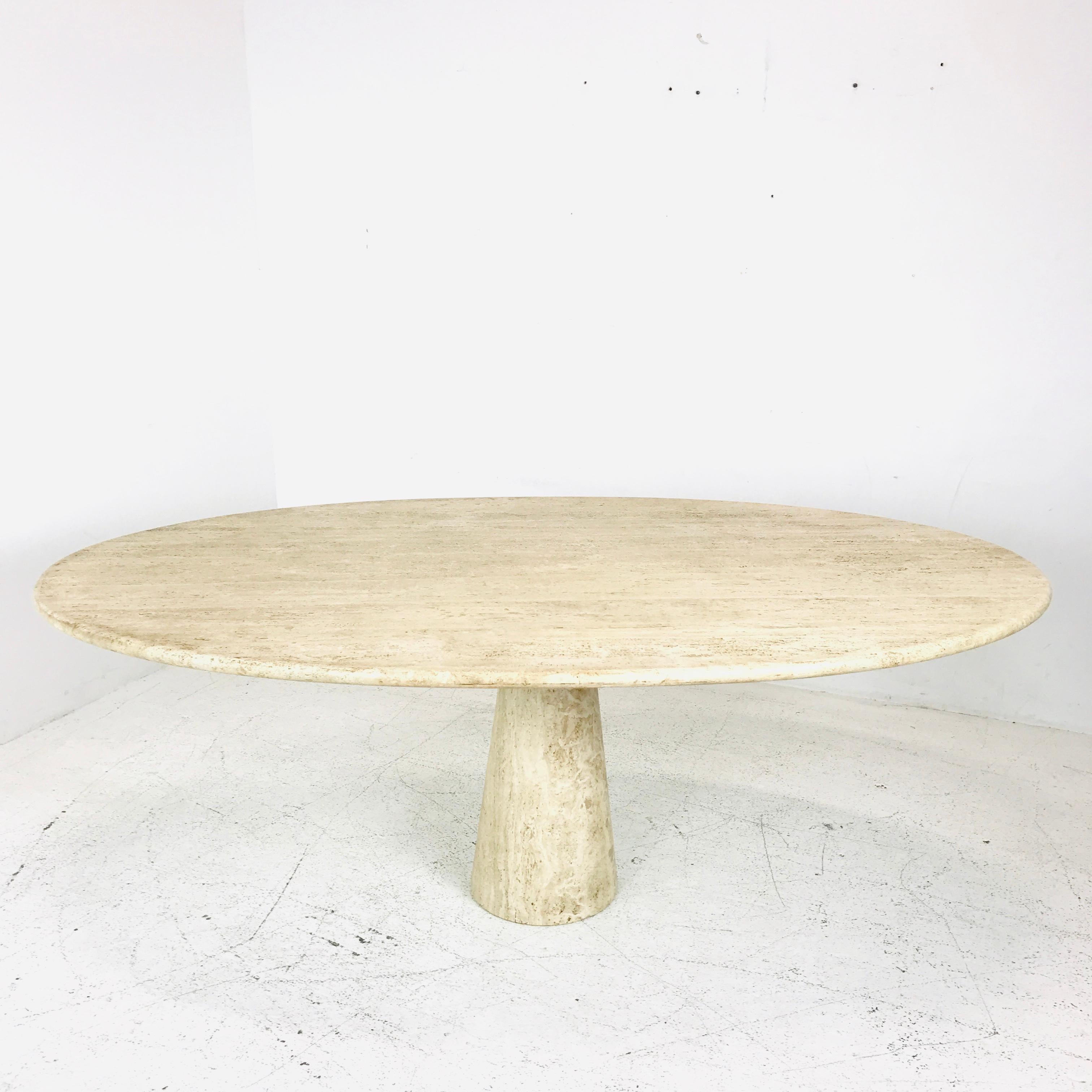 20th Century Angelo Mangiarotti Style Travertine Marble Oval Dining Table