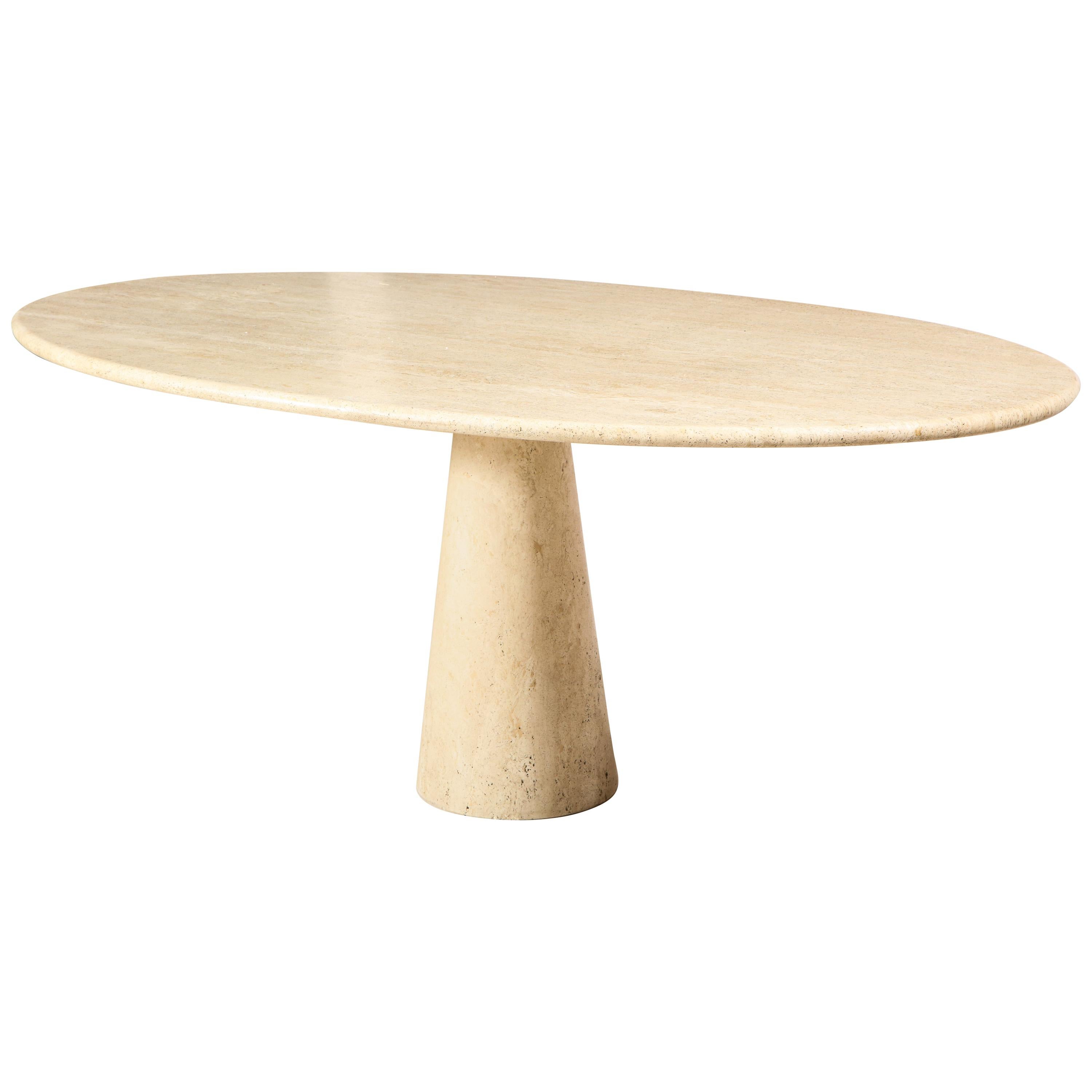 Angelo Mangiarotti Style Travertine Marble Oval Dining Table