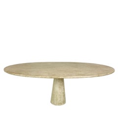 Vintage Angelo Mangiarotti Style Travertine Marble Oval Dining Table