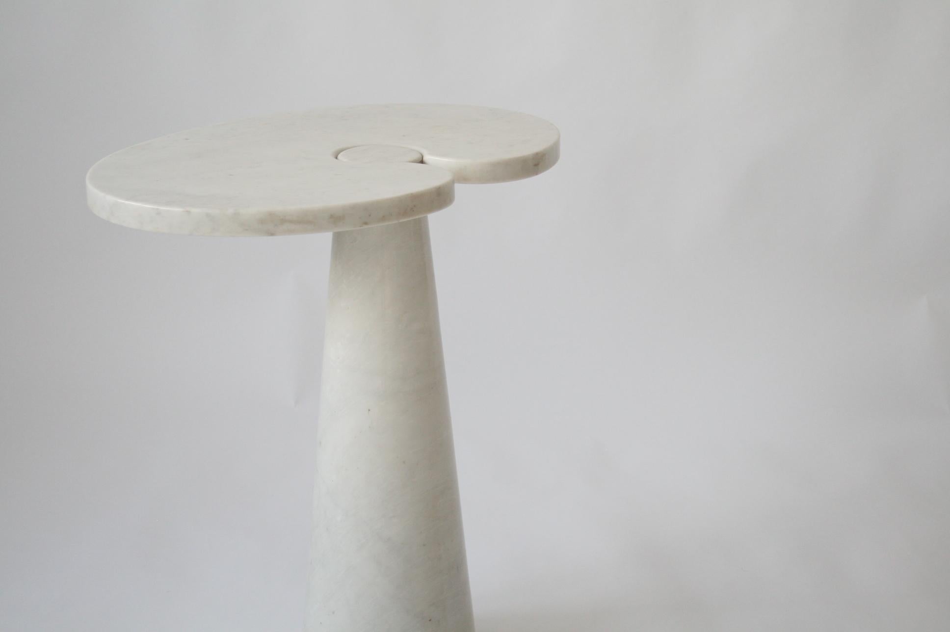 Angelo Mangiarotti Tall Italian Side Table Eros Series White Carrara Marble In Good Condition In Chicago, IL